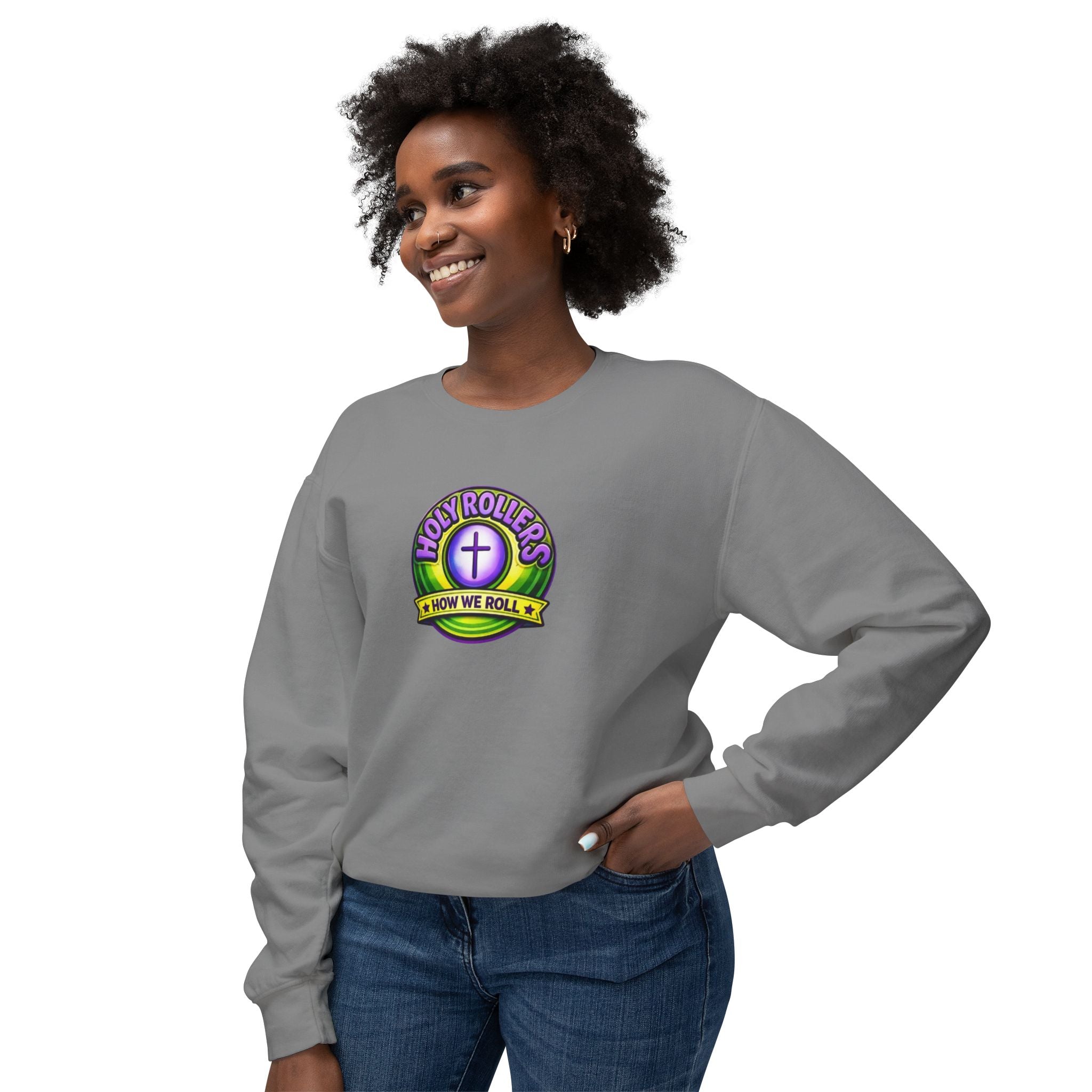 Holy Rollers Christian apparel: Holy Rollers Cross logo sweatshirt | Faith Over Fear graphic sweatshirt