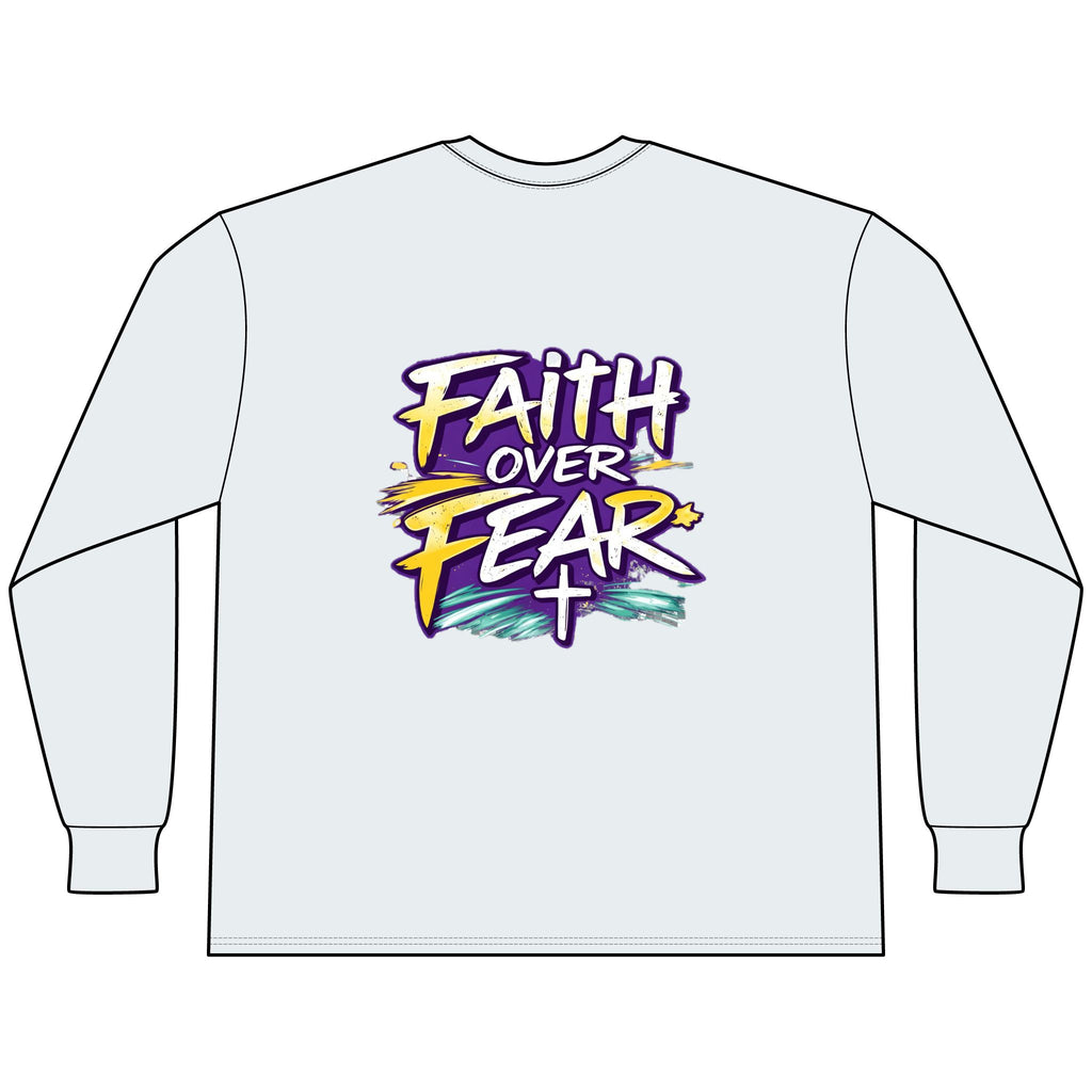 Holy Rollers Christian apparel thumbnail: Faith Over Fear Long Sleeve Tee — "How We Roll" Holy Rollers Christian Shirt