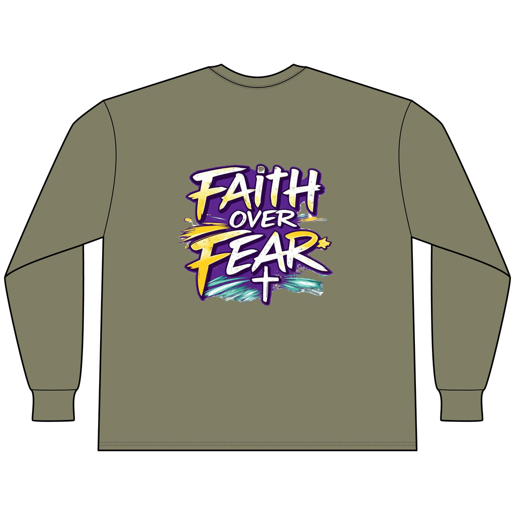 Holy Rollers Christian apparel thumbnail: Faith Over Fear Long Sleeve Tee — "How We Roll" Holy Rollers Christian Shirt