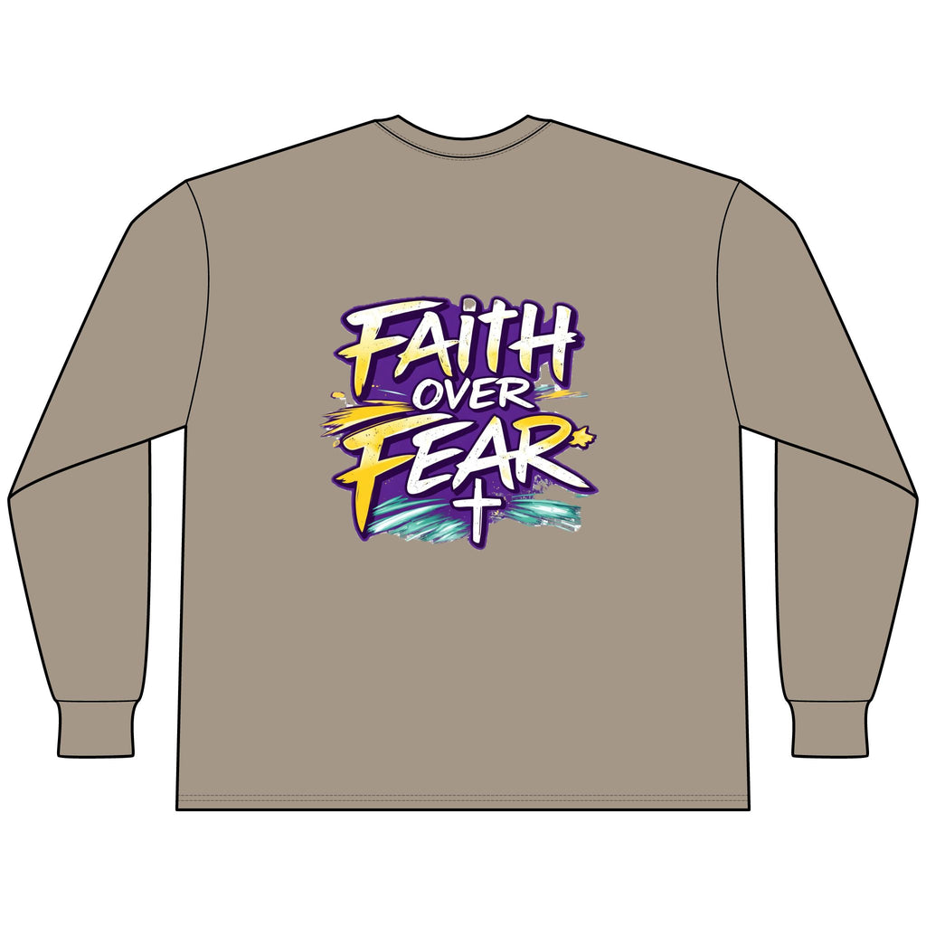Holy Rollers Christian apparel thumbnail: Faith Over Fear Long Sleeve Tee — "How We Roll" Holy Rollers Christian Shirt