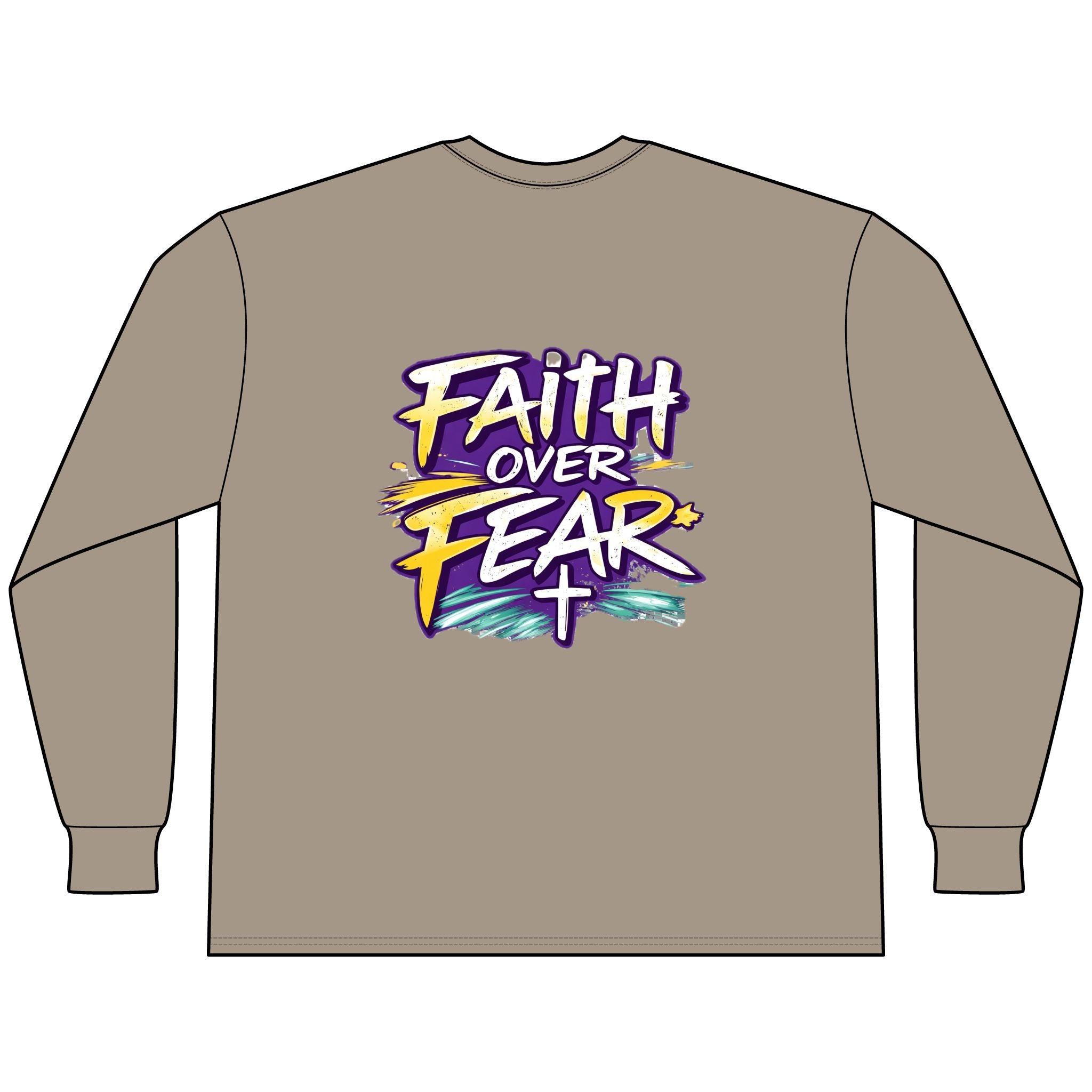 Holy Rollers Christian apparel: Faith Over Fear Long Sleeve Tee — "How We Roll" Holy Rollers Christian Shirt
