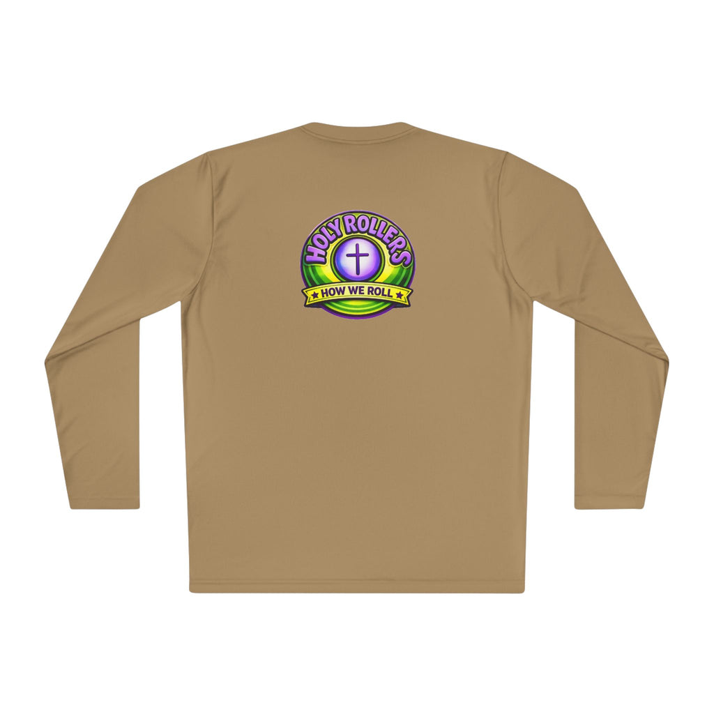 Holy Rollers Christian apparel thumbnail: Holy Rollers graphic long sleeve tee | How We Roll faith design
