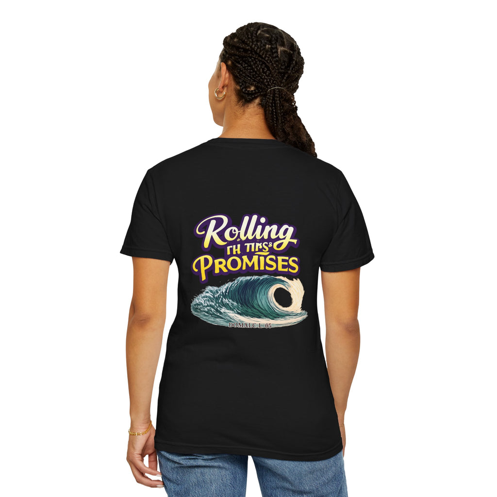 Holy Rollers Christian apparel thumbnail: Rolling in His Promises Holy Rollers T-shirt | Joyful Faith Christian Message