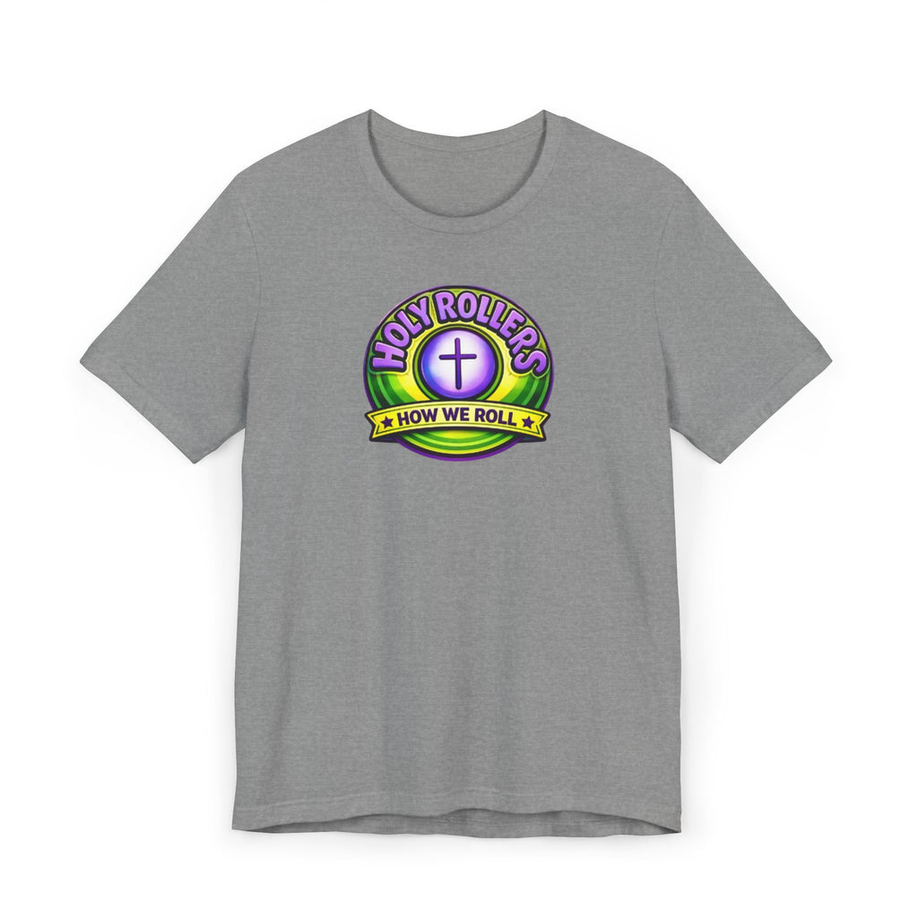 Holy Rollers Christian apparel thumbnail: Saved by Grace Holy Rollers T-Shirt | Uplifted Confident Joyful Faith Tee