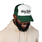 Holy Rollers Foam Trucker Hat | Script Logo, Black & White Mesh