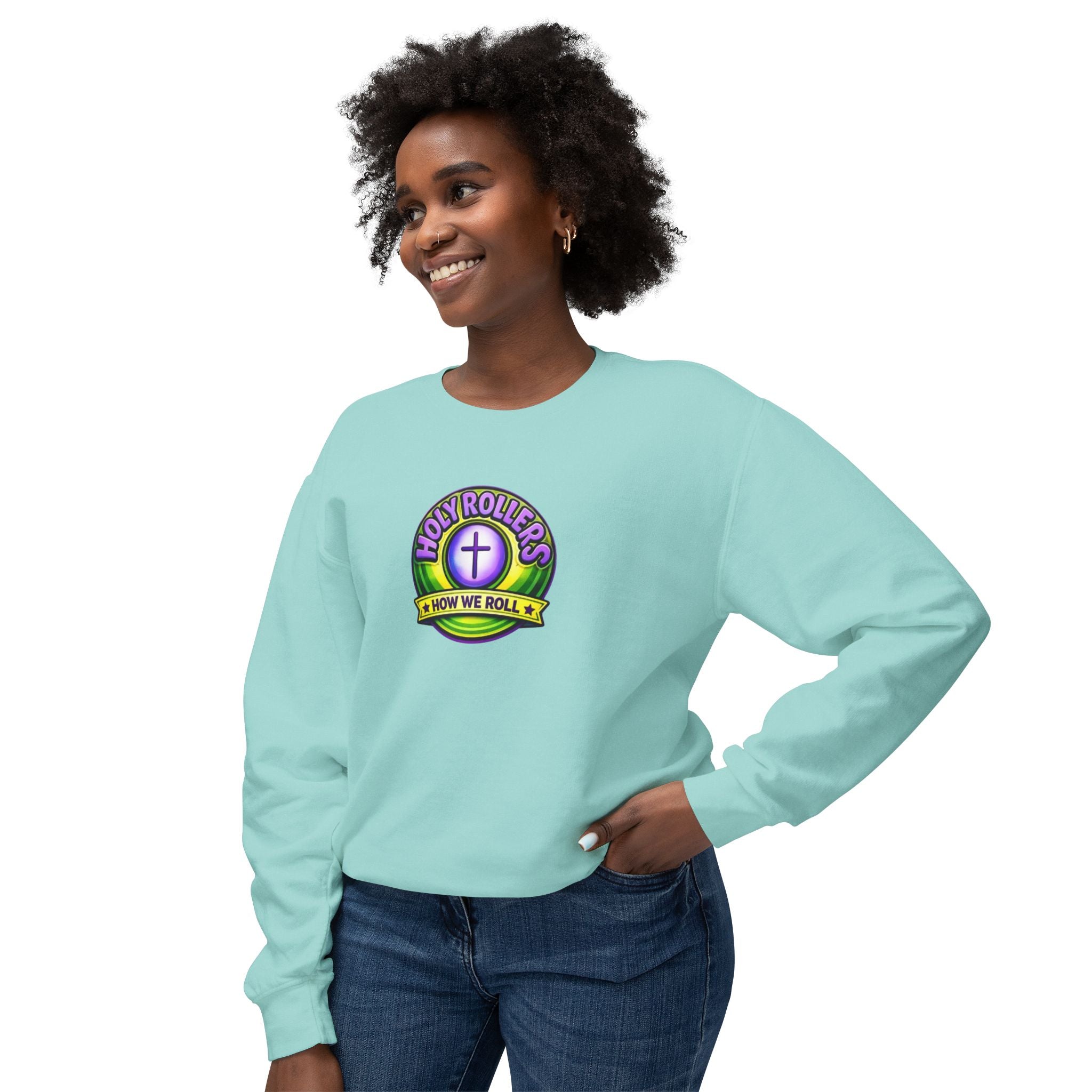 Holy Rollers Christian apparel: Holy Rollers Cross logo sweatshirt | Faith Over Fear graphic sweatshirt