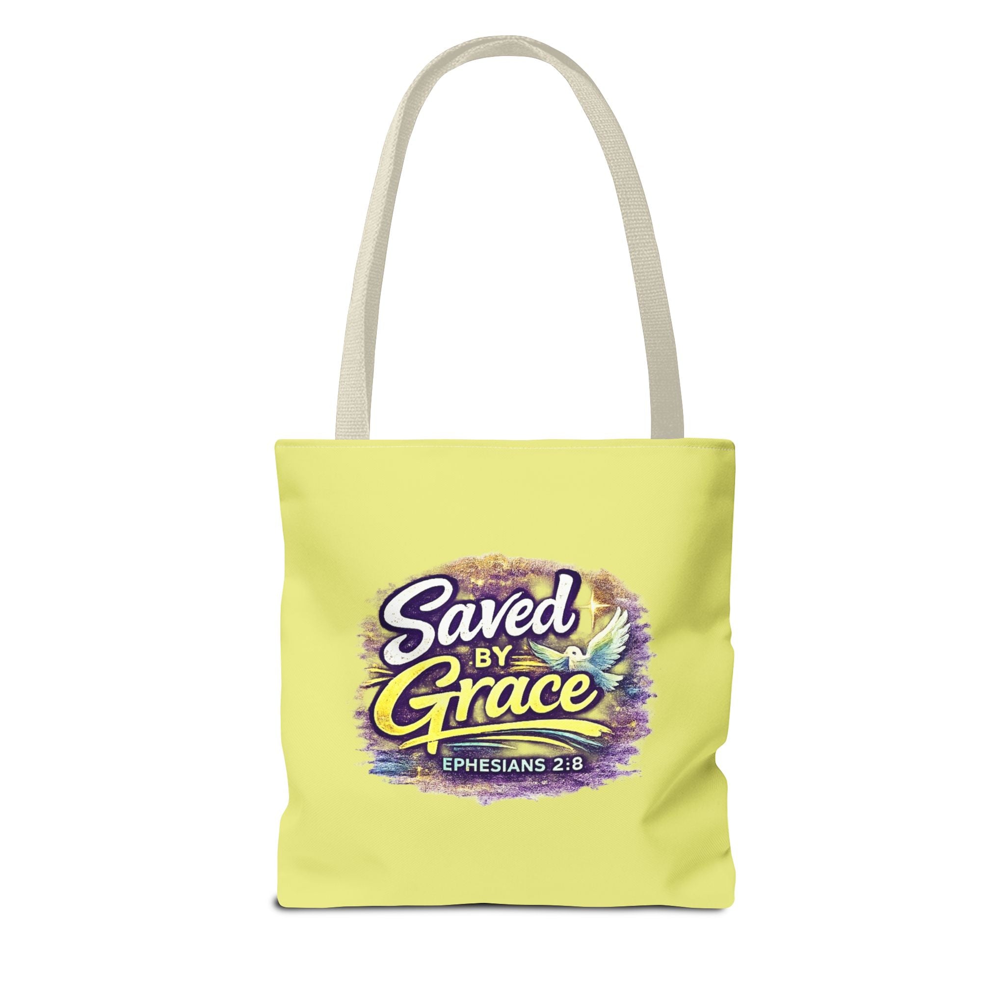 Holy Rollers Christian apparel: Christian Tote Bag — "Saved By Grace" / "Holy Rollers" Inspirational All-Over Print