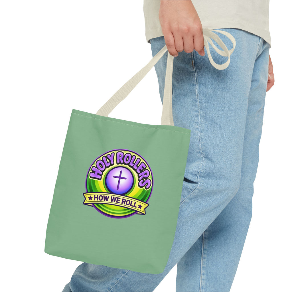 Holy Rollers Christian apparel thumbnail: Christian Tote Bag — "Rolling in His Promises" / Holy Rollers Design