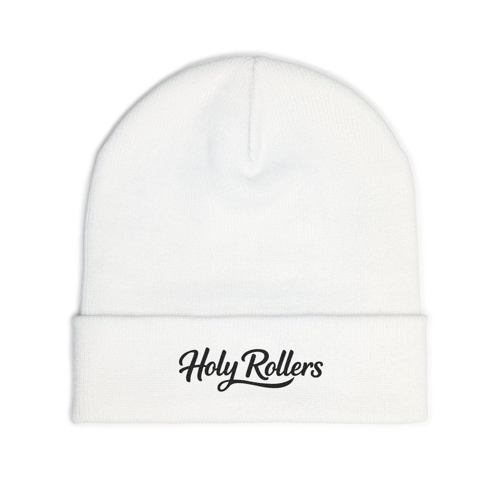 Holy Rollers Christian apparel thumbnail: Embroidered 'Holy Rollers' Knit Beanie — Cozy Script Winter Hat