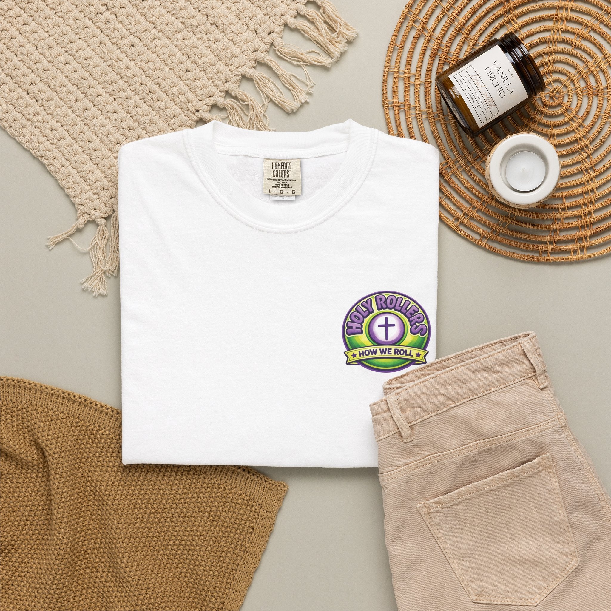 Holy Rollers Christian apparel: Holy Rollers Saved by Grace faith tee | Colorful Uplifting Gospel T-shirt