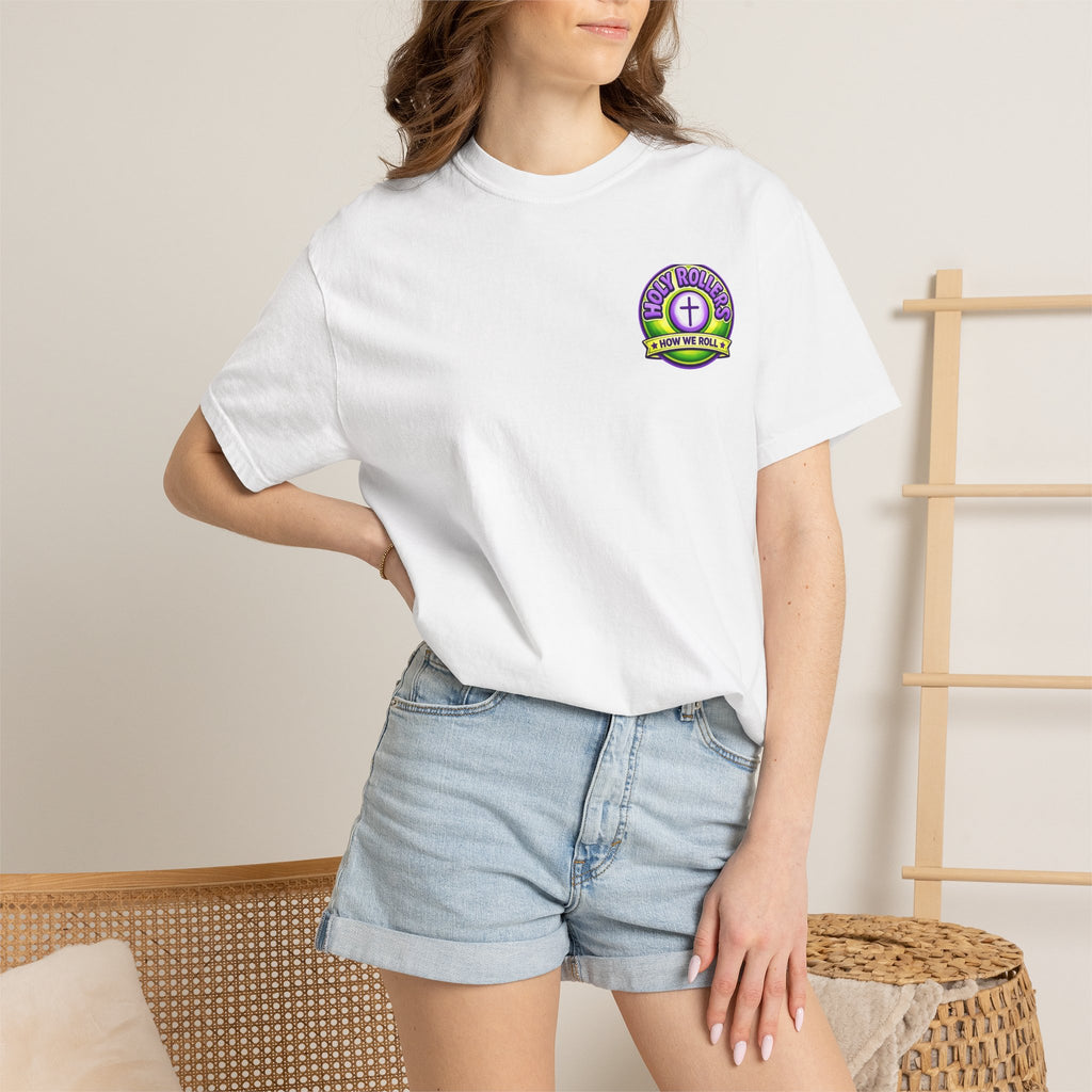 Holy Rollers Christian apparel thumbnail: Holy Rollers How We Roll faith tee | Colorful Uplifting Gospel HR T-shirt