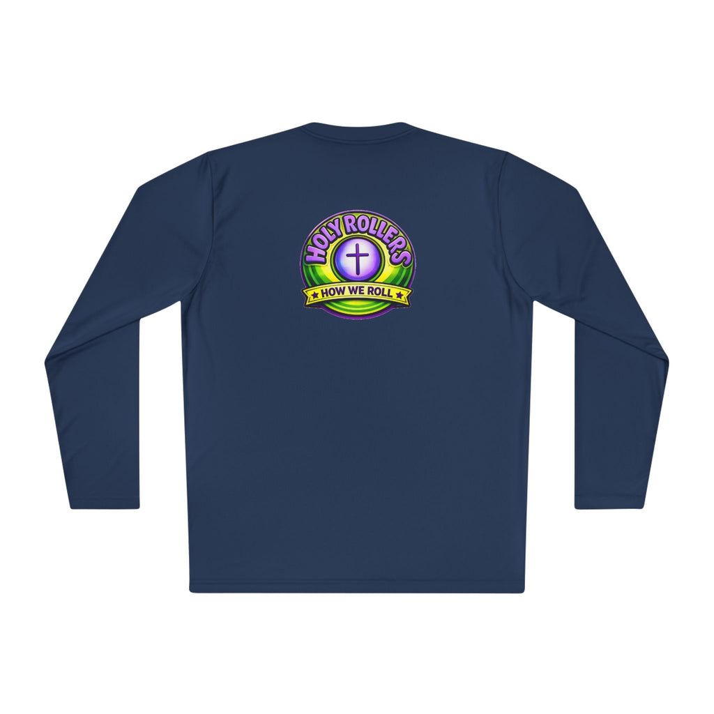 Holy Rollers Christian apparel thumbnail: Holy Rollers graphic long sleeve tee | How We Roll faith design