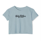Women's Crop Top — "Holy Rollers" Front & "Not Perfect Just Forgiven" Back Christian Festival Tee