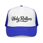 Holy Rollers Foam Trucker Hat | Script Logo, Colored Visor & Mesh on White