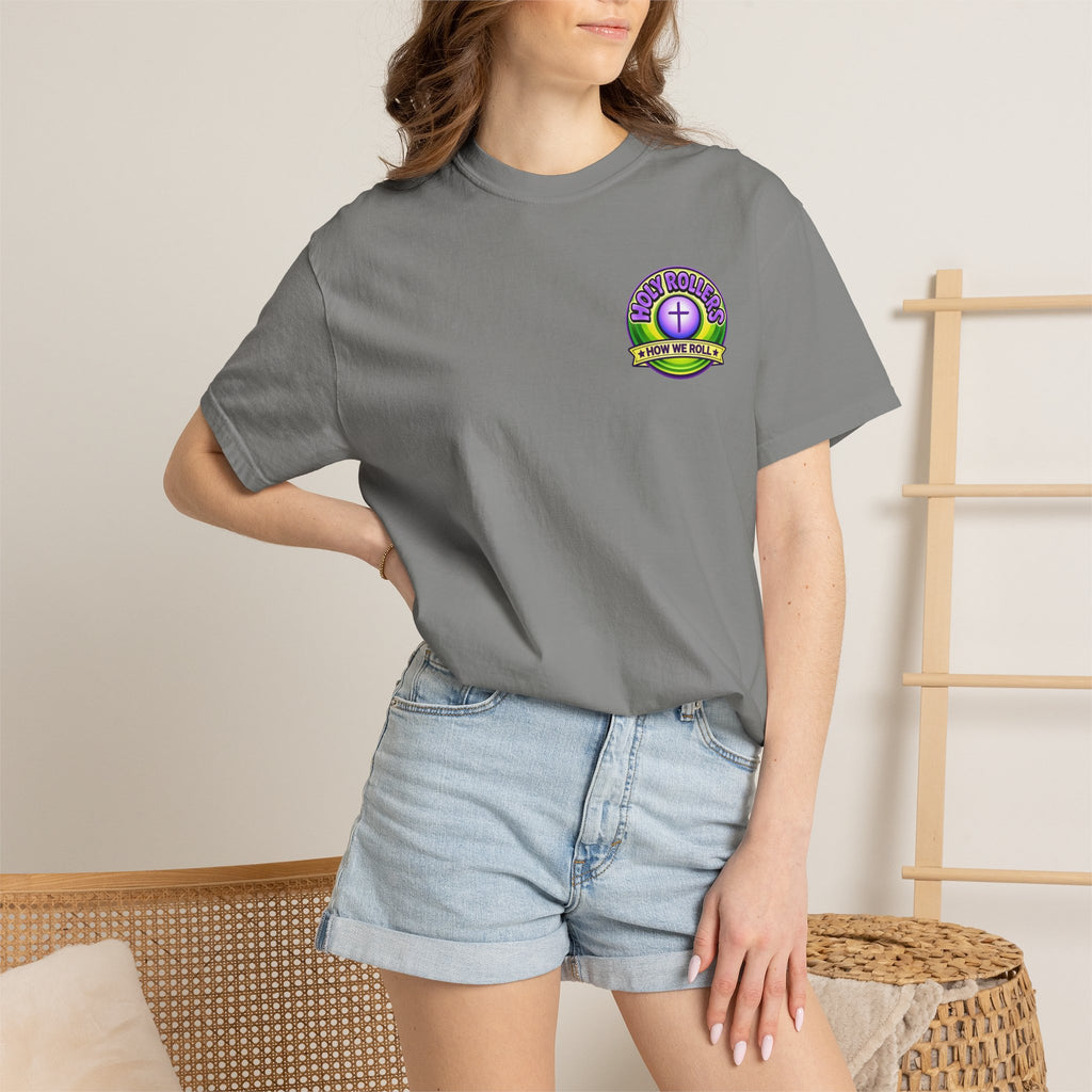 Holy Rollers Christian apparel thumbnail: Rolling in His Promises Holy Rollers T-shirt | Joyful Faith Christian Message