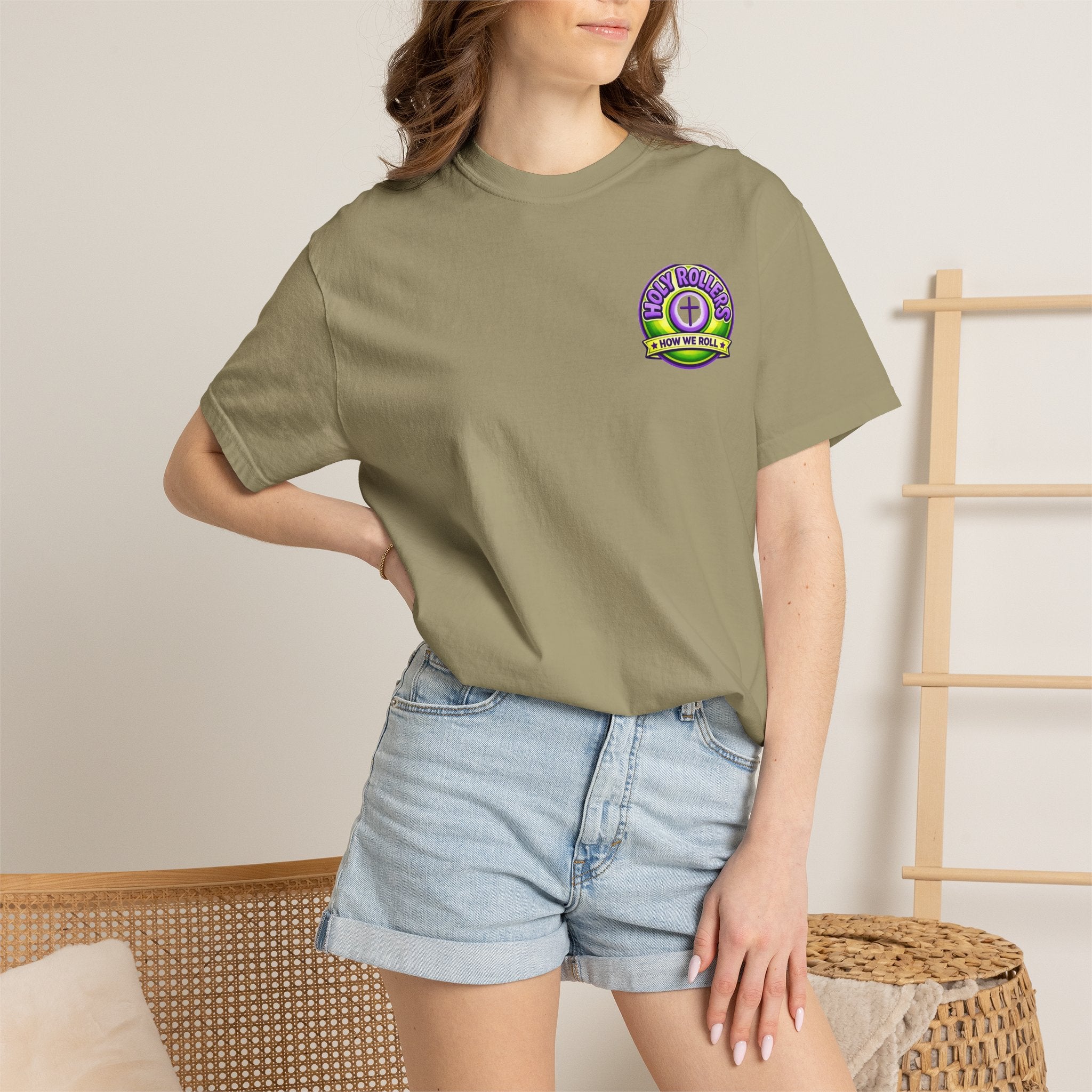 Holy Rollers Christian apparel: Holy Rollers How We Roll faith tee | Colorful Uplifting Gospel HR T-shirt