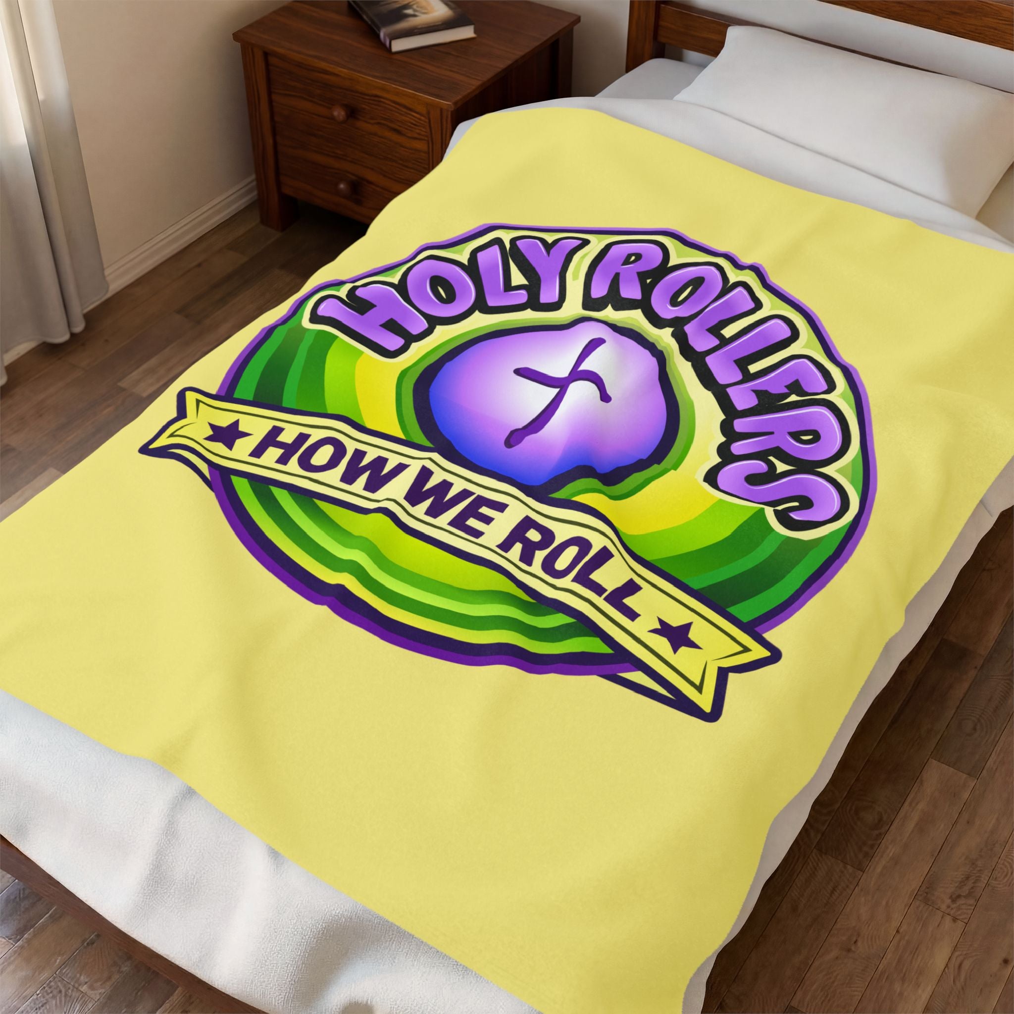Holy Rollers Christian apparel: Velveteen Plush Stadium Blanket — Holy Rollers: "How We Roll” Cozy Christian Throw