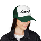 Holy Rollers Foam Trucker Hat | Script Logo, Black & White Mesh