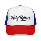 Holy Rollers Foam Trucker Hat | Script Logo, Colored Visor & Mesh on White