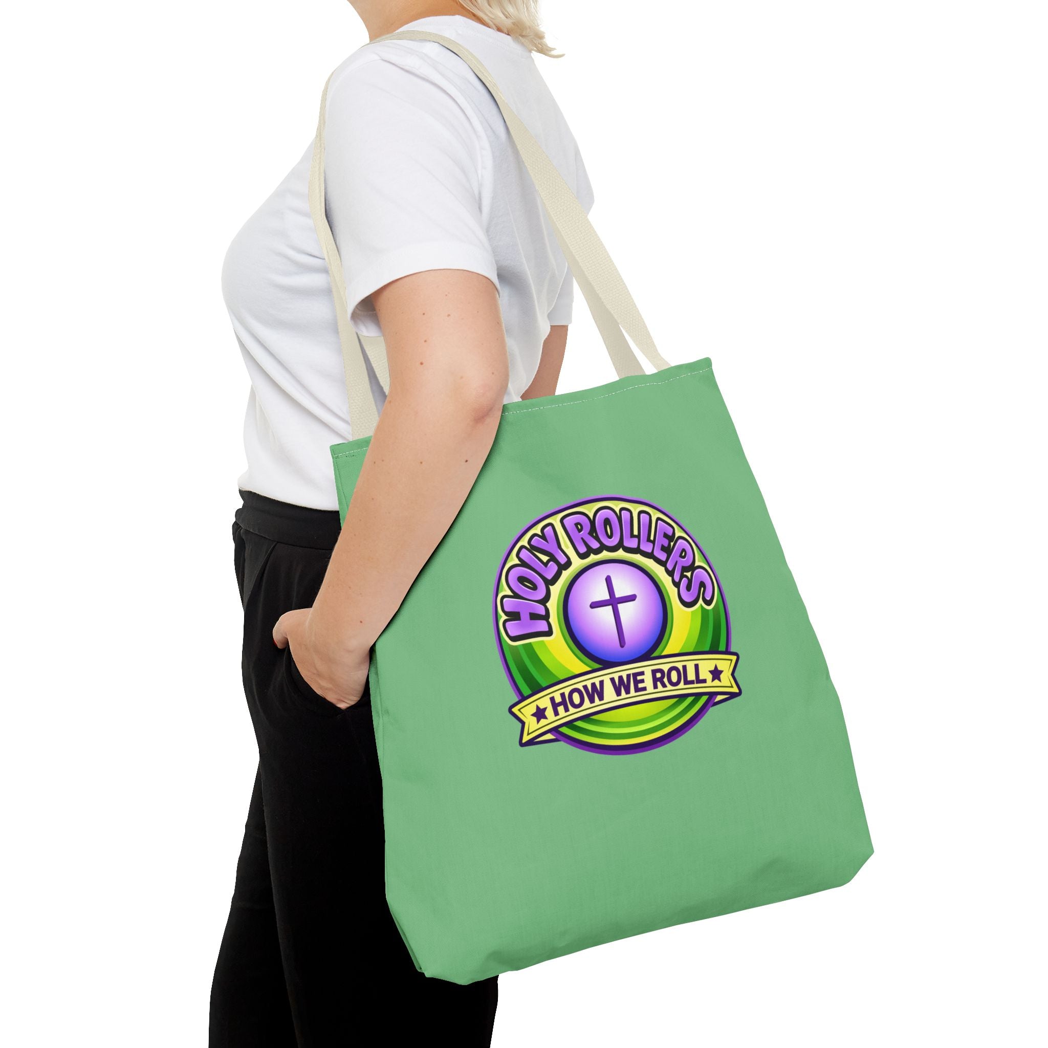 Holy Rollers Christian apparel: Christian Tote Bag — "Rolling in His Promises" / Holy Rollers Design