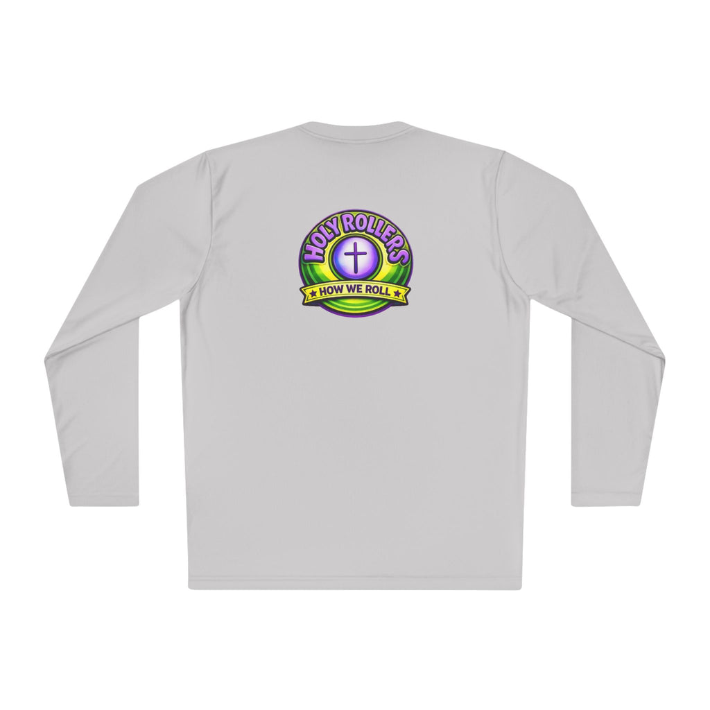 Holy Rollers Christian apparel thumbnail: Holy Rollers graphic long sleeve tee | How We Roll faith design