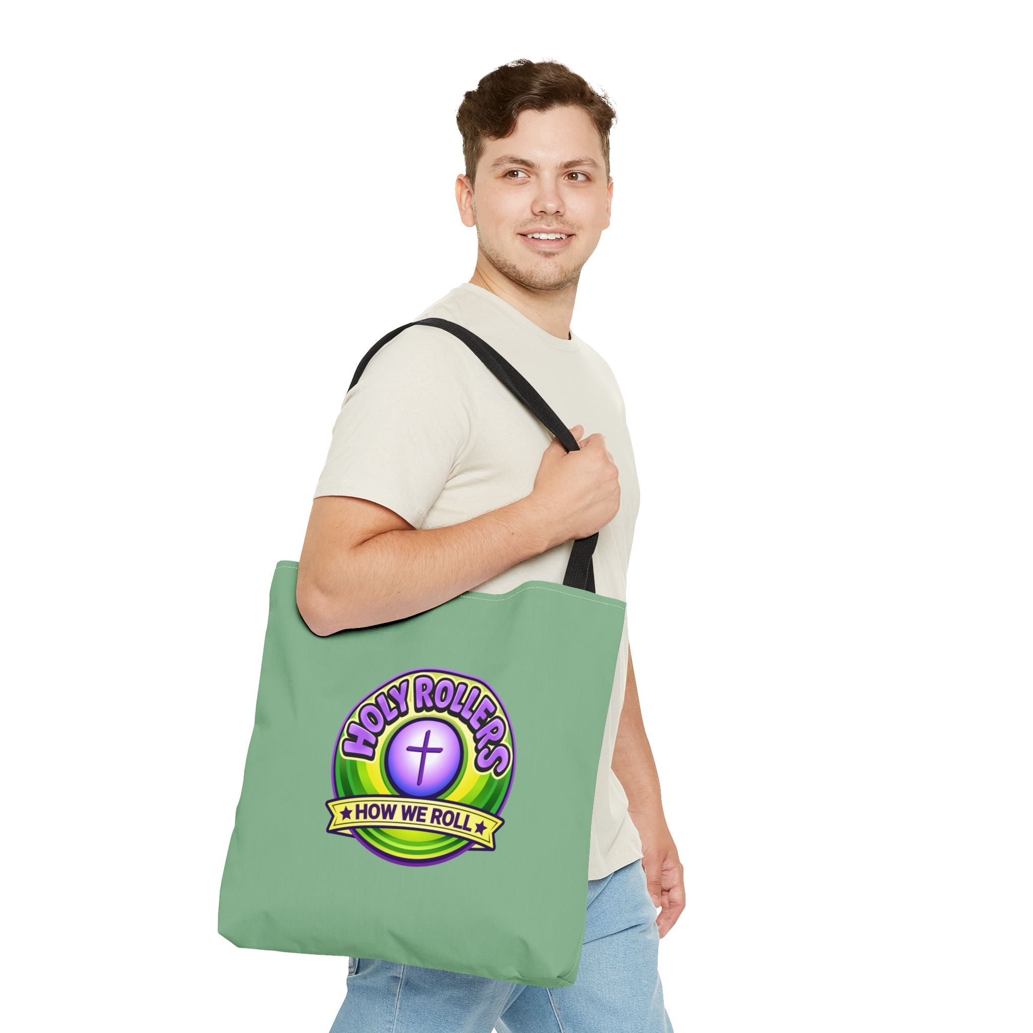 Holy Rollers Christian apparel: Christian Tote Bag — "Rolling in His Promises" / Holy Rollers Design