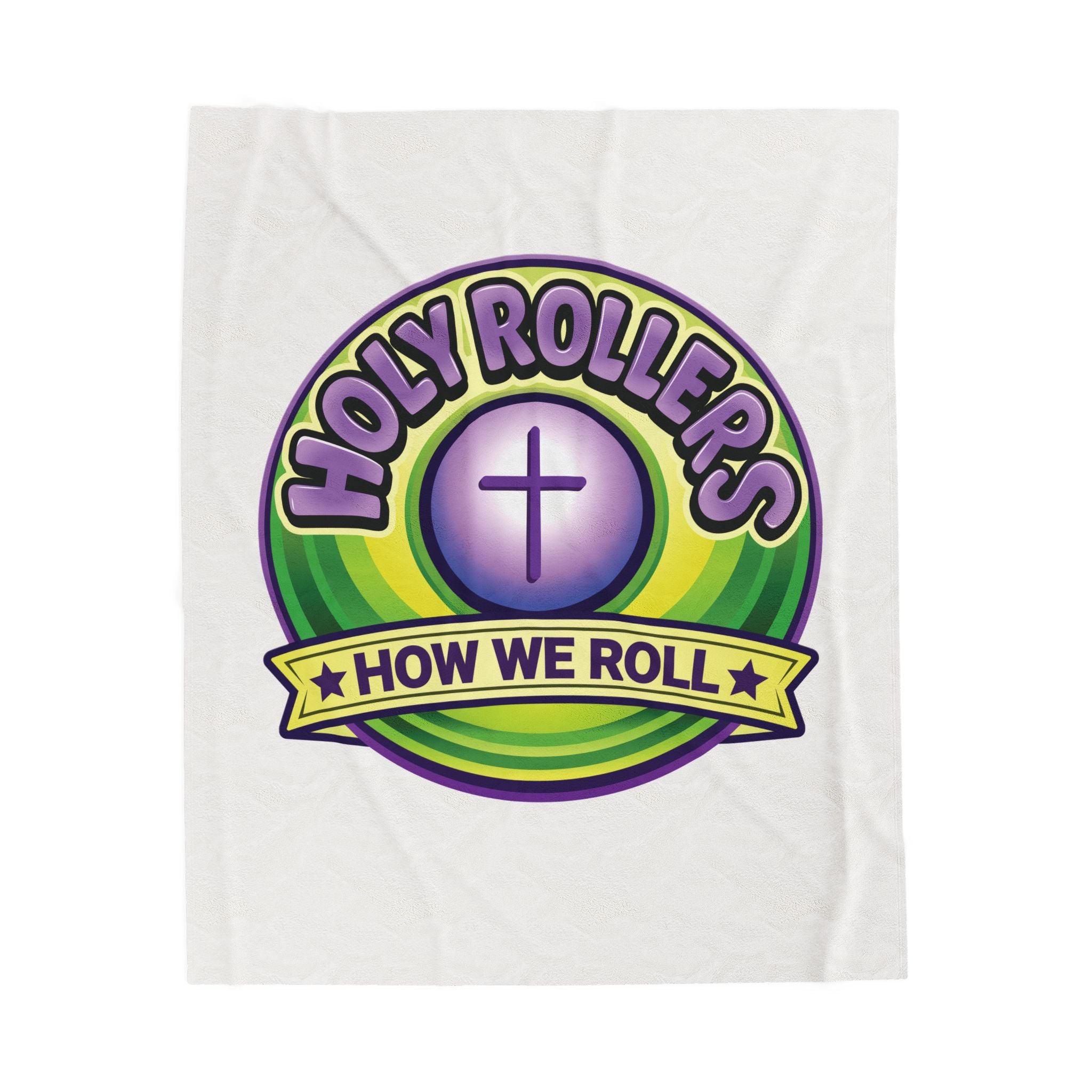 Holy Rollers Christian apparel: Copy of Velveteen Plush Stadium Blanket — Holy Rollers: "How We Roll” Cozy Christian Throw
