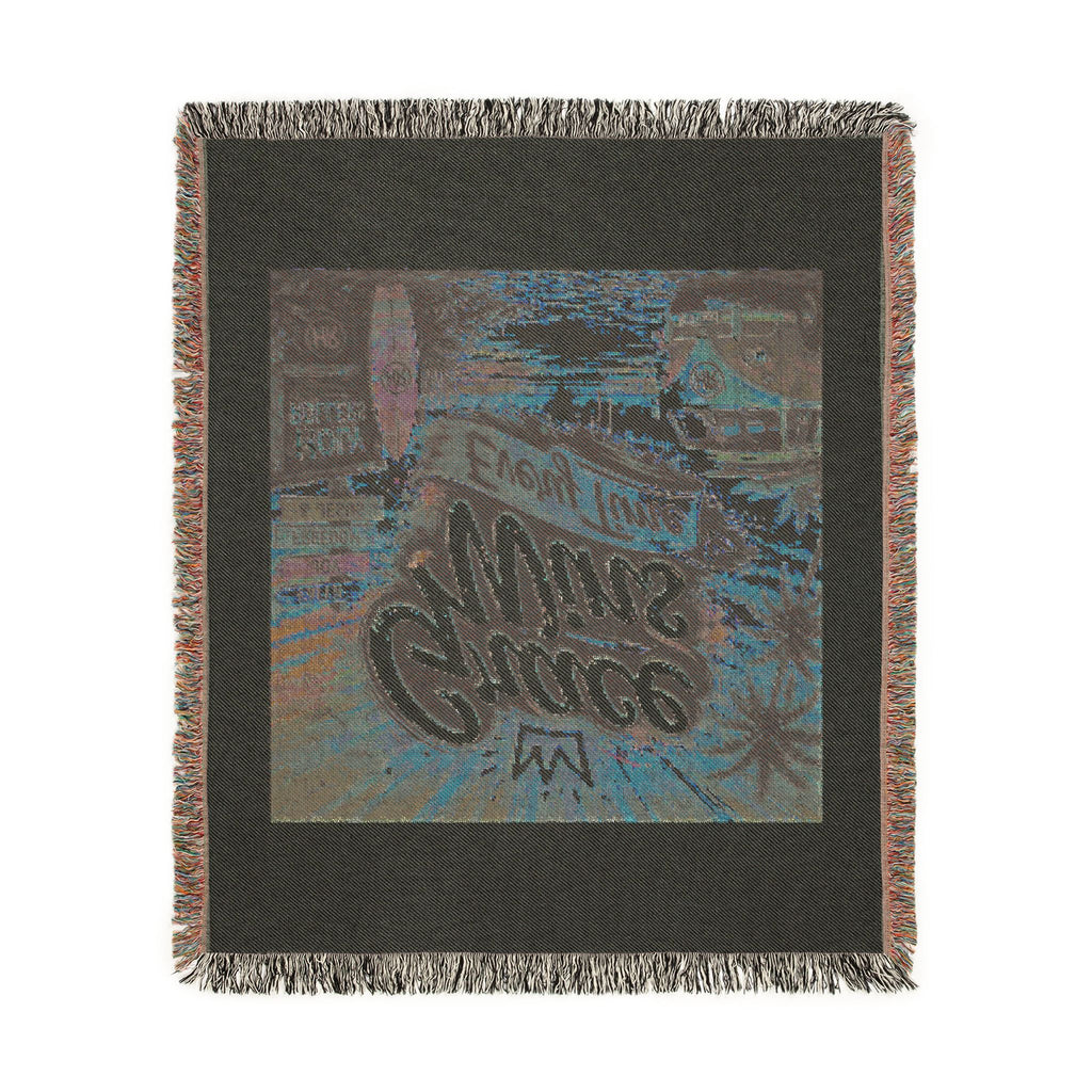 Holy Rollers Christian apparel thumbnail: Woven Blanket - Grace Wins Vintage Coastal Throw (Retro Palm Sunset Design)