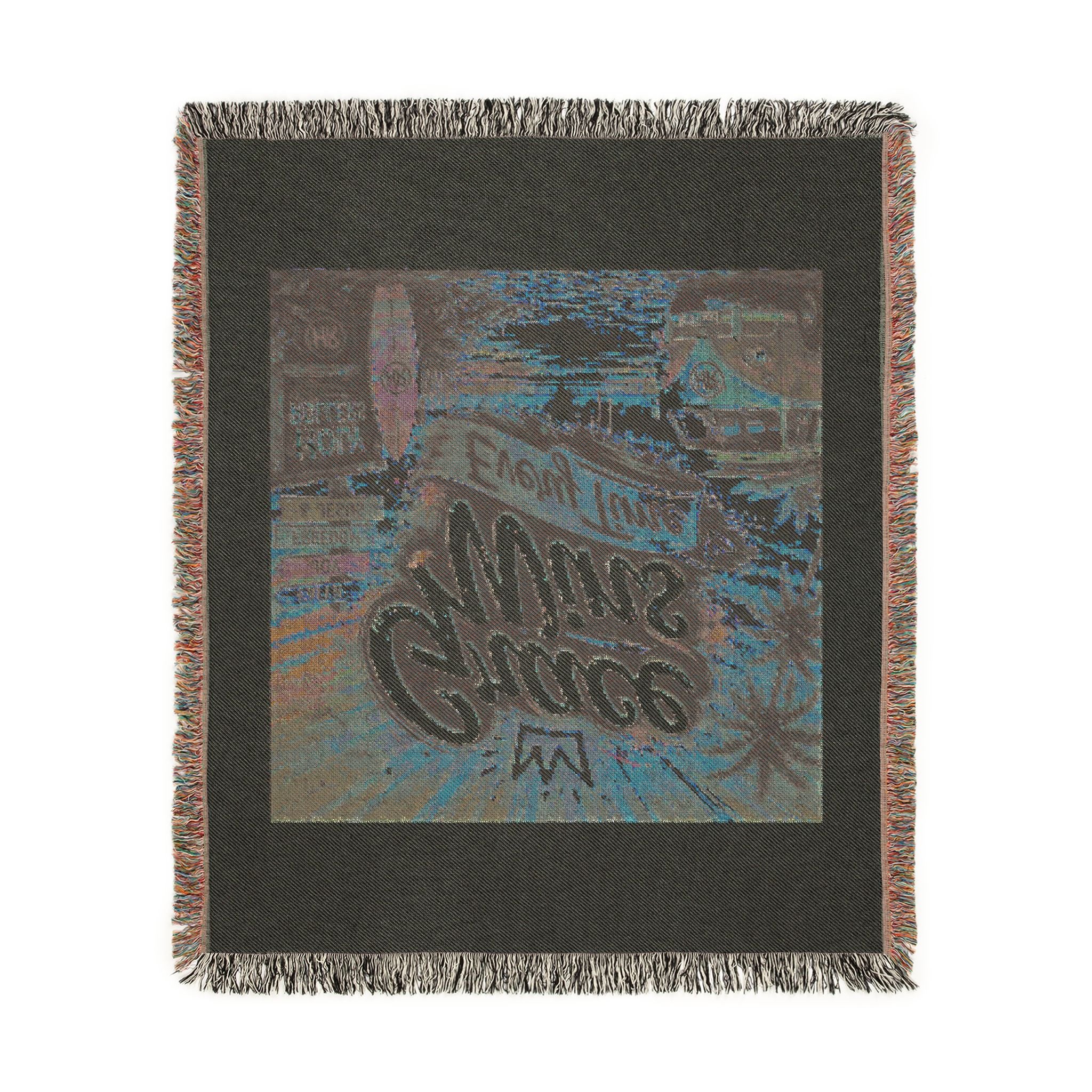 Holy Rollers Christian apparel: Woven Blanket - Grace Wins Vintage Coastal Throw (Retro Palm Sunset Design)