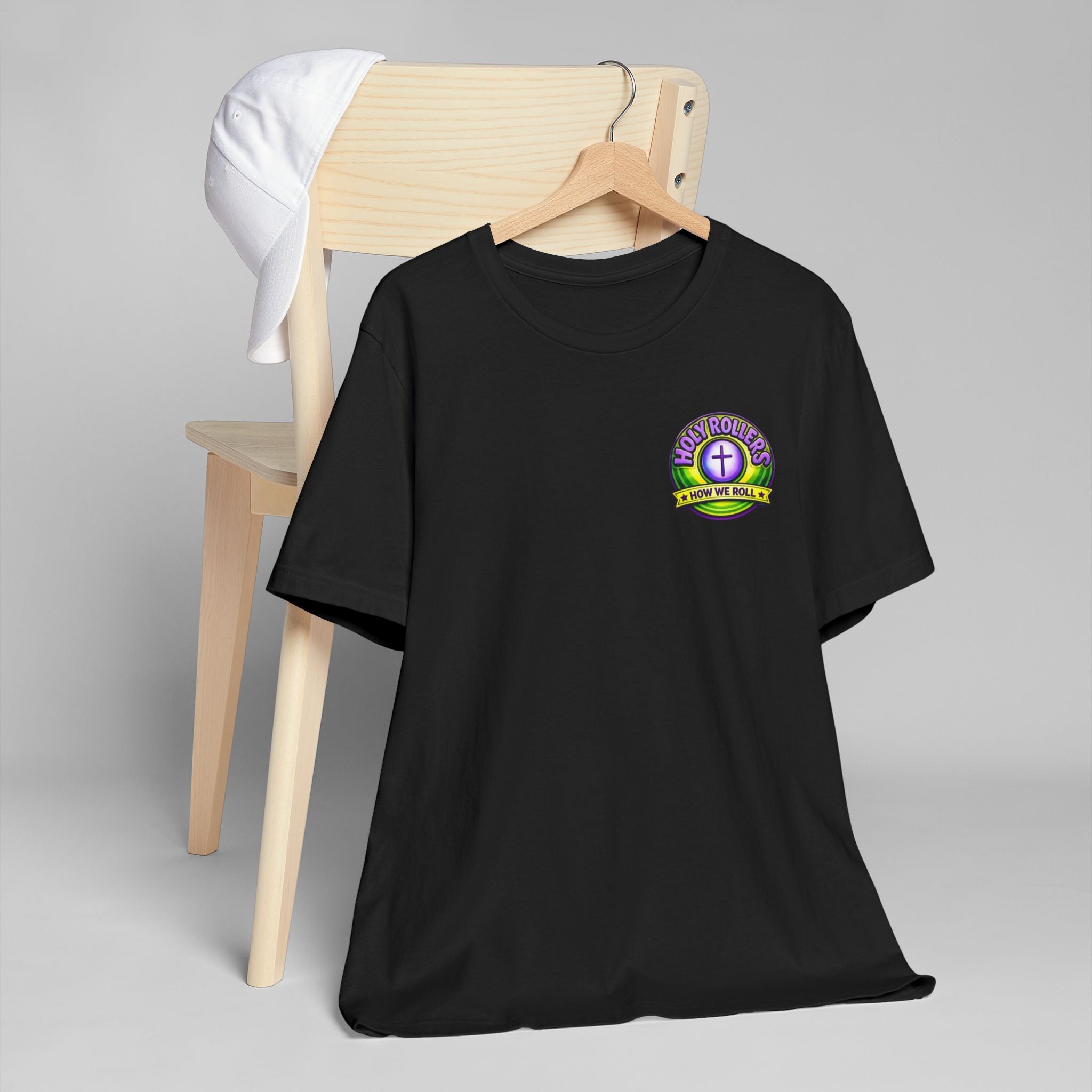 Holy Rollers Christian apparel: Walk by Faith Holy Rollers T-Shirt | Uplifted Confident Joyful Faith Tee
