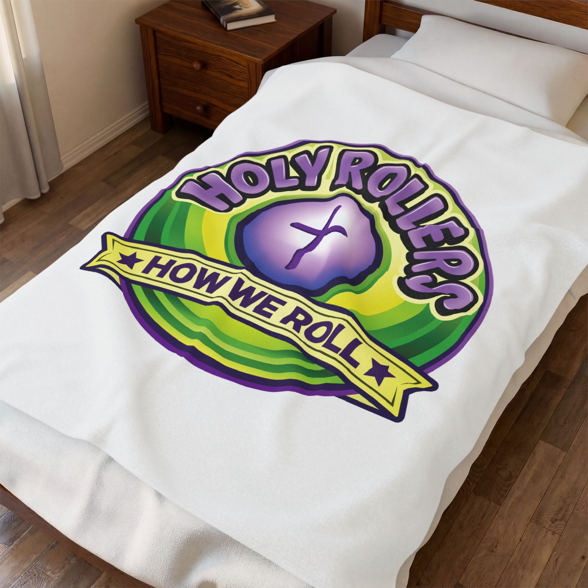 Holy Rollers Christian apparel: Velveteen Plush Stadium Blanket — Holy Rollers: "How We Roll” Cozy Christian Throw