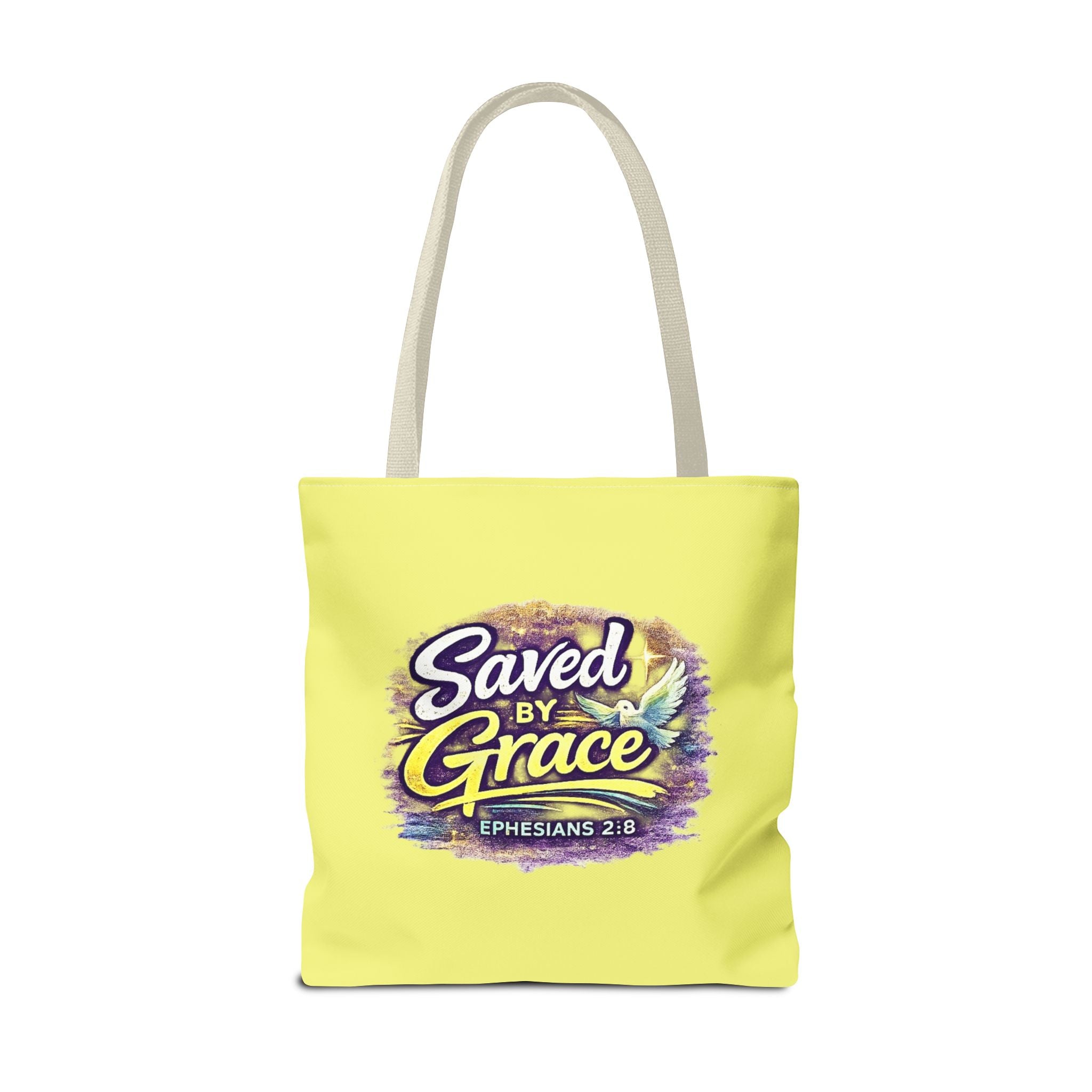 Holy Rollers Christian apparel: Christian Tote Bag — "Saved By Grace" / "Holy Rollers" Inspirational All-Over Print