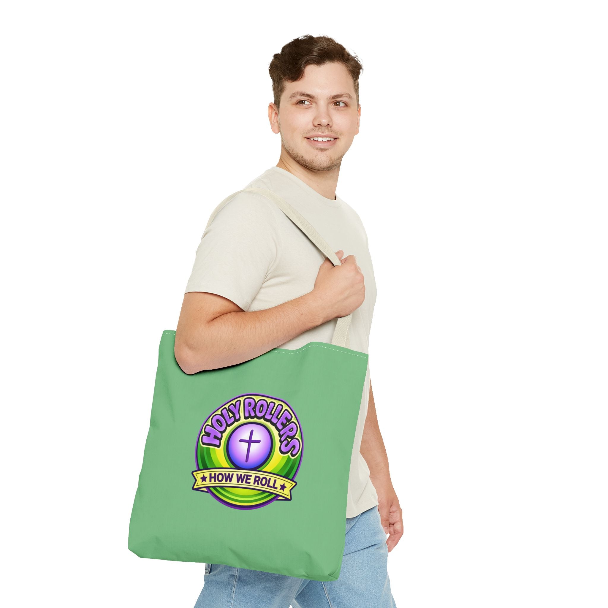 Holy Rollers Christian apparel: Christian Tote Bag — "Rolling in His Promises" / Holy Rollers Design