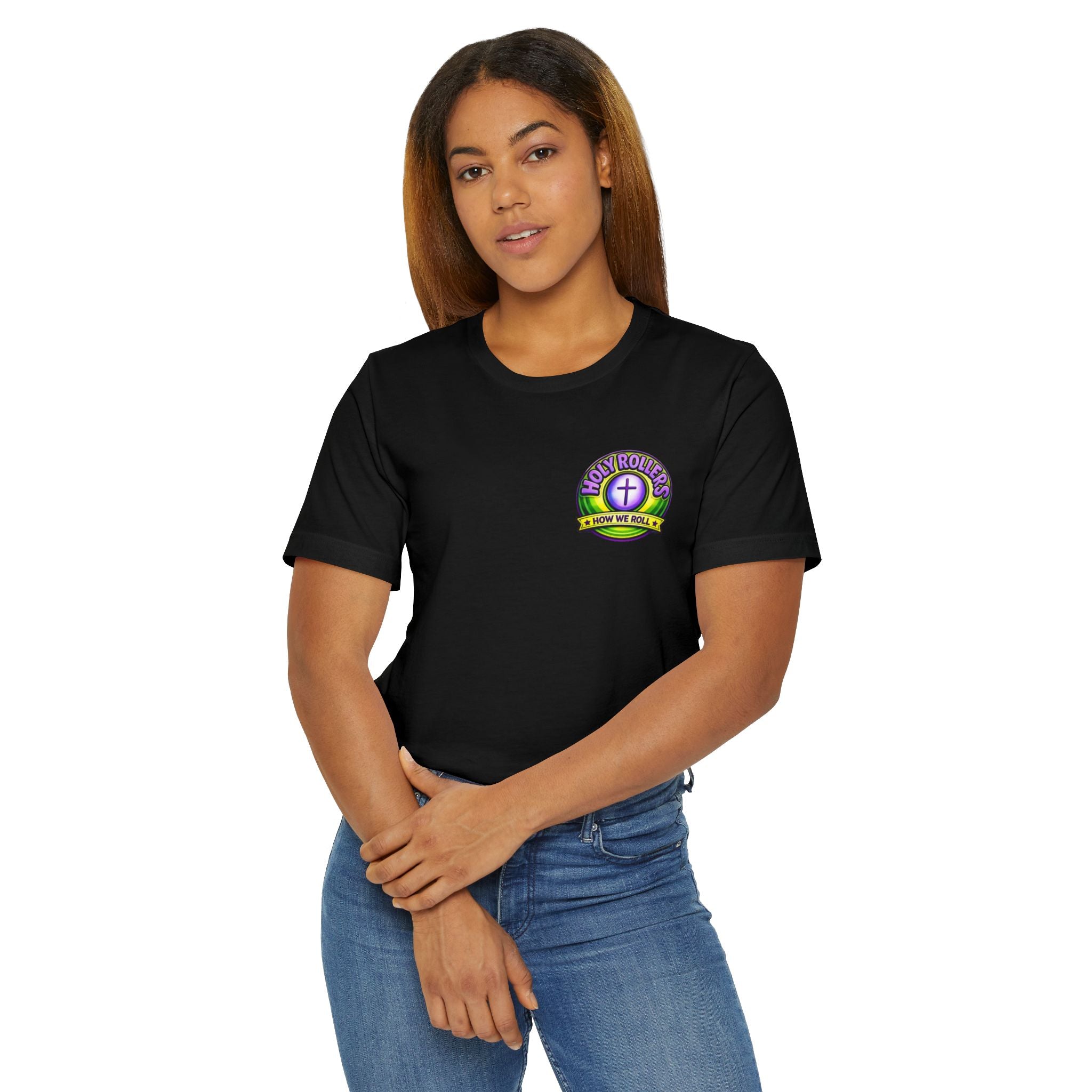 Holy Rollers Christian apparel: Walk by Faith Holy Rollers T-Shirt | Uplifted Confident Joyful Faith Tee