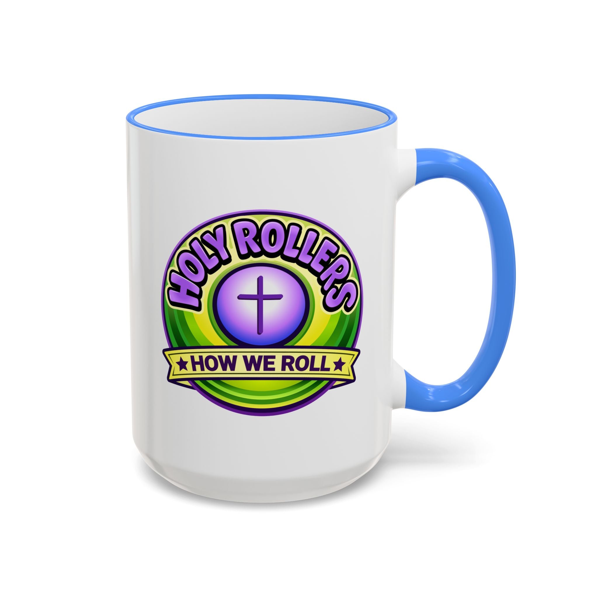 Holy Rollers Christian apparel: Holy Roller "Faith Over Fear" Logo Mug | Accent Rim & Handle