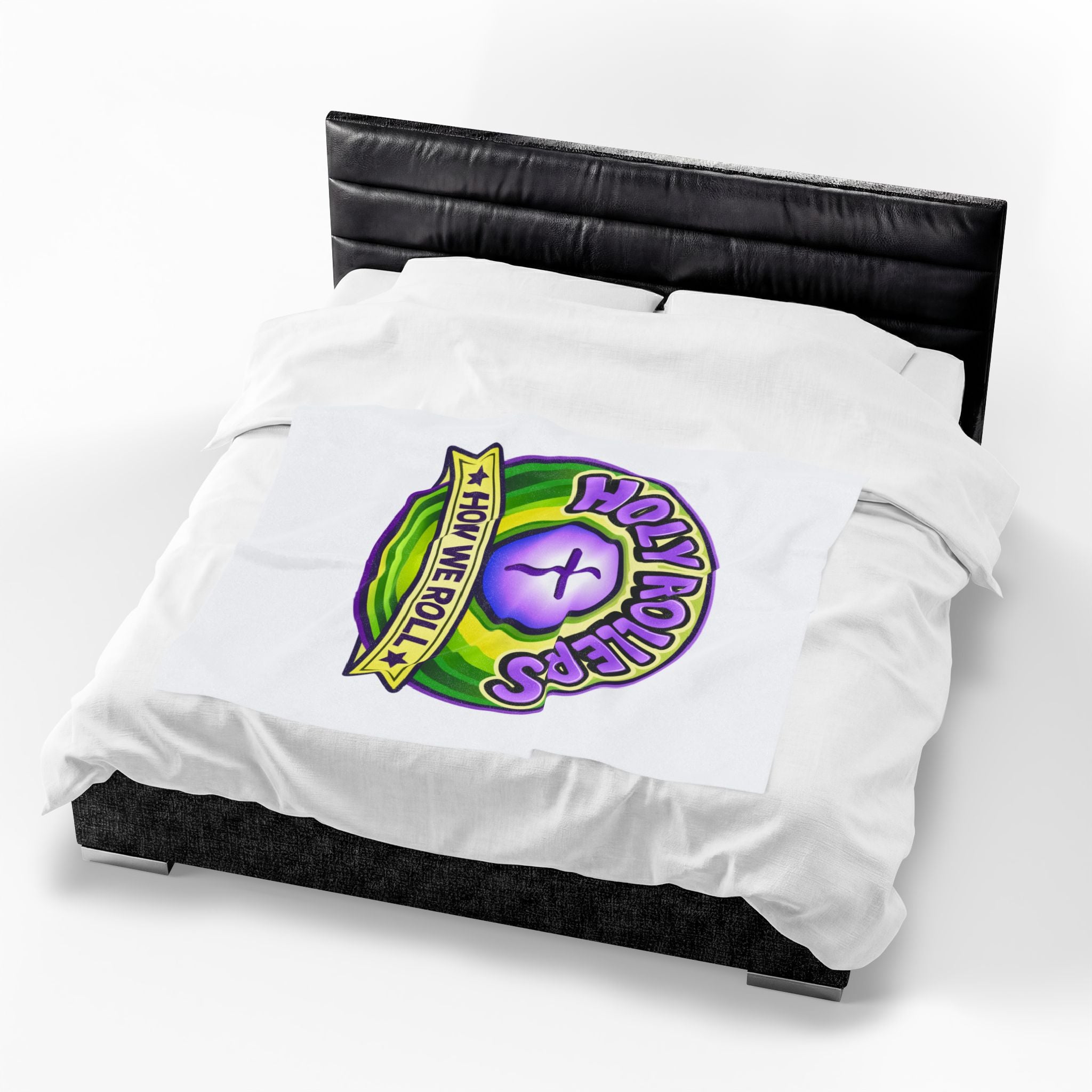 Holy Rollers Christian apparel: Velveteen Plush Blanket — “Holy Rollers: How We Roll” Christian Charity Throw