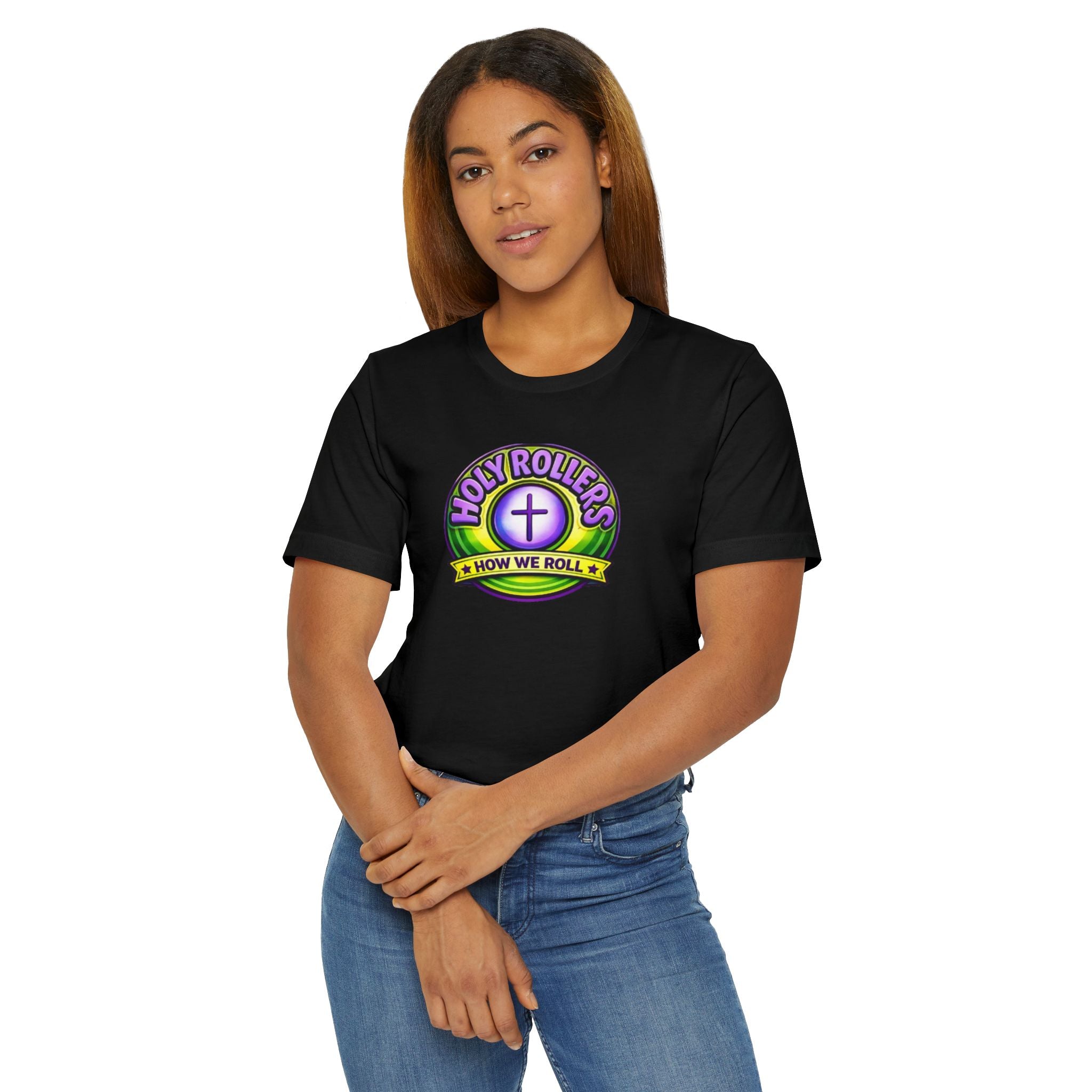 Holy Rollers Christian apparel: Saved by Grace Holy Rollers T-Shirt | Uplifted Confident Joyful Faith Tee
