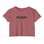 Women's Crop Top — "Holy Rollers" Front & "Not Perfect Just Forgiven" Back Christian Festival Tee