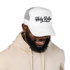Holy Rollers Foam Trucker Hat | Script Logo, Black & White Mesh
