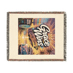 Woven Blanket - Grace Wins Vintage Coastal Throw (Retro Palm Sunset Design)
