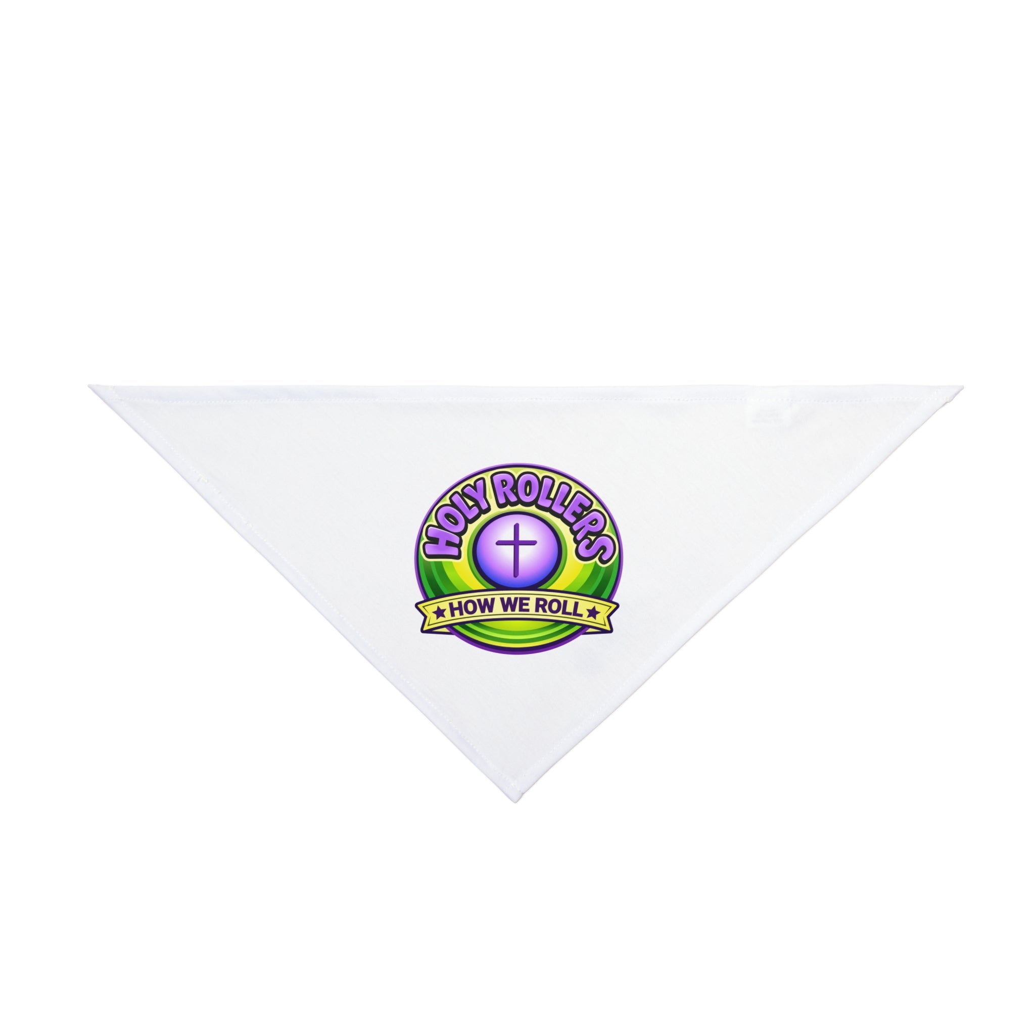 Holy Rollers Christian apparel: Pet Bandana — "Holy Rollers: How We Roll" Purple & Green Logo Dog Bandana
