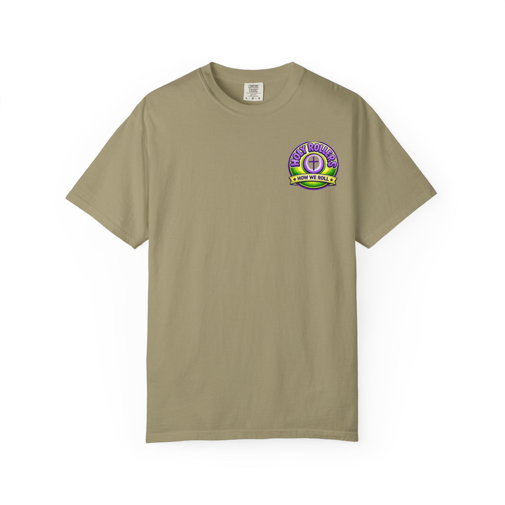 Holy Rollers Christian apparel thumbnail: Holy Rollers How We Roll faith tee | Colorful Uplifting Gospel HR T-shirt