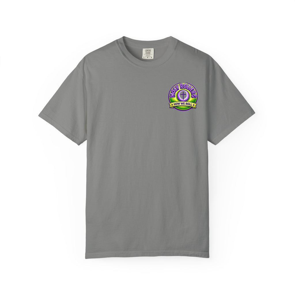 Holy Rollers Christian apparel thumbnail: Holy Rollers How We Roll faith tee | Colorful Uplifting Gospel HR T-shirt
