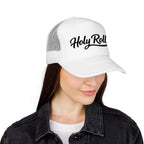 Holy Rollers Foam Trucker Hat | Script Logo, Black & White Mesh