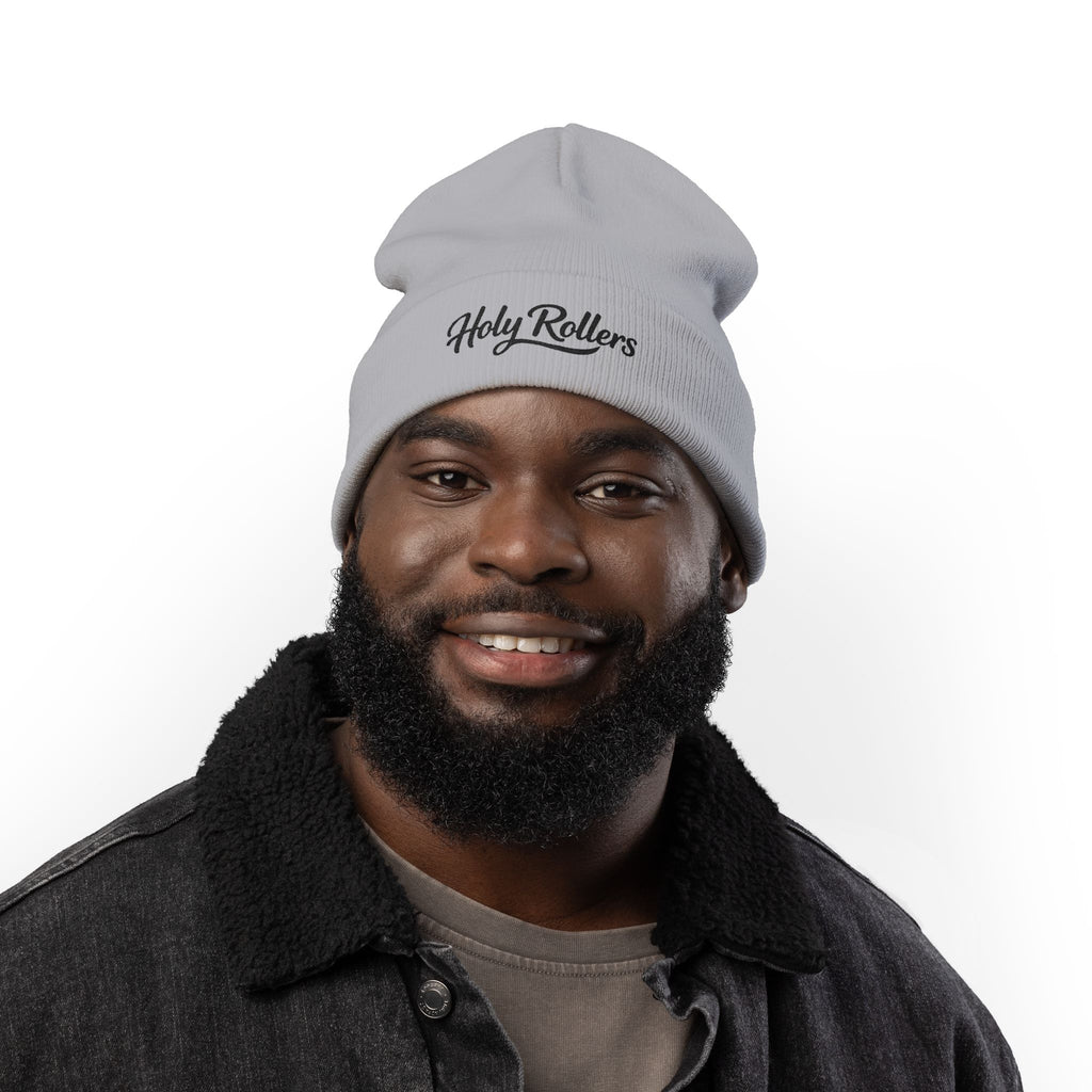 Holy Rollers Christian apparel thumbnail: Embroidered 'Holy Rollers' Knit Beanie — Cozy Script Winter Hat