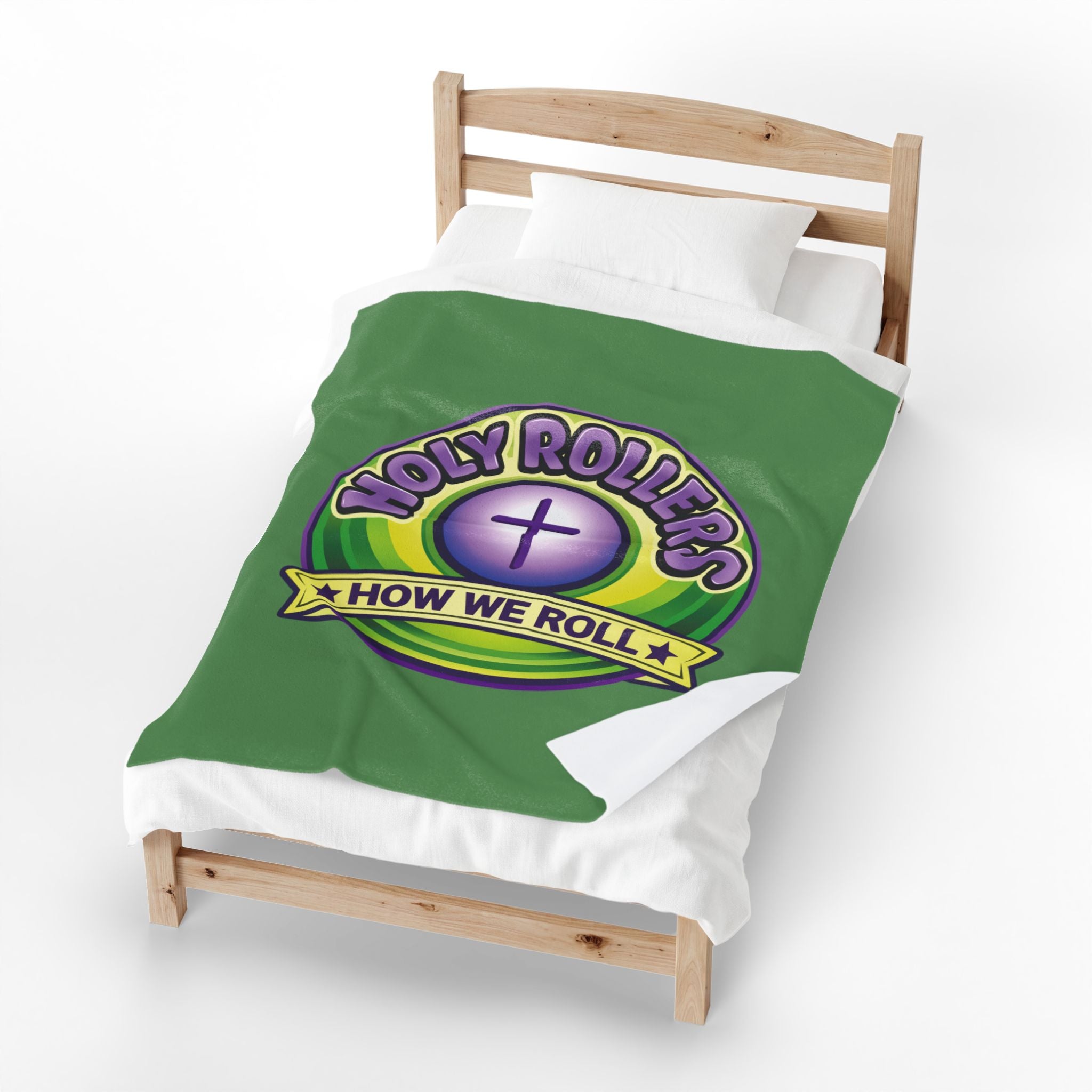 Holy Rollers Christian apparel: Velveteen Plush Stadium Blanket — Holy Rollers "How We Roll" Cozy Christian Throw