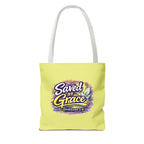 Christian Tote Bag — "Saved By Grace" / "Holy Rollers" Inspirational All-Over Print
