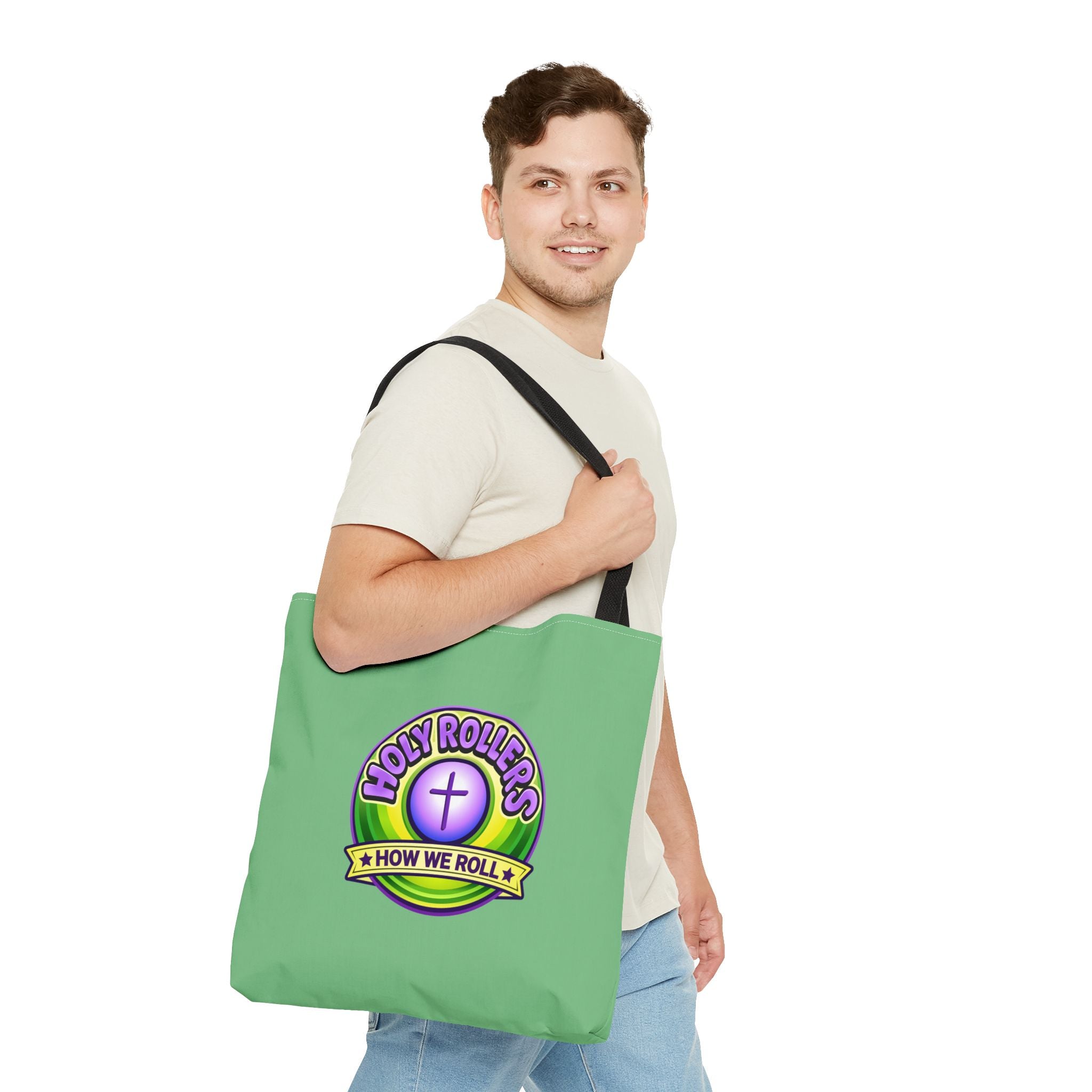 Holy Rollers Christian apparel: Christian Tote Bag — "Rolling in His Promises" / Holy Rollers Design