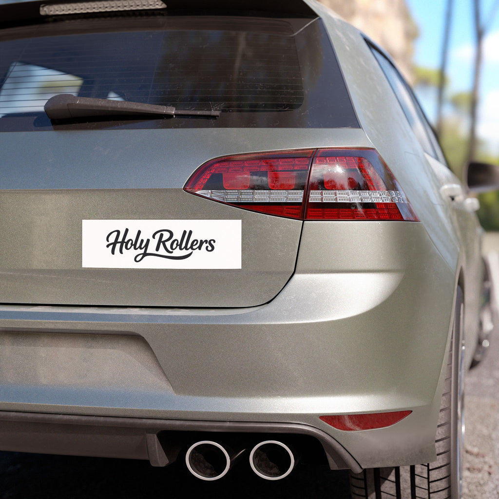 Holy Rollers Christian apparel thumbnail: Holy Rollers Script Car Magnet — Black & White Vinyl Auto Sticker