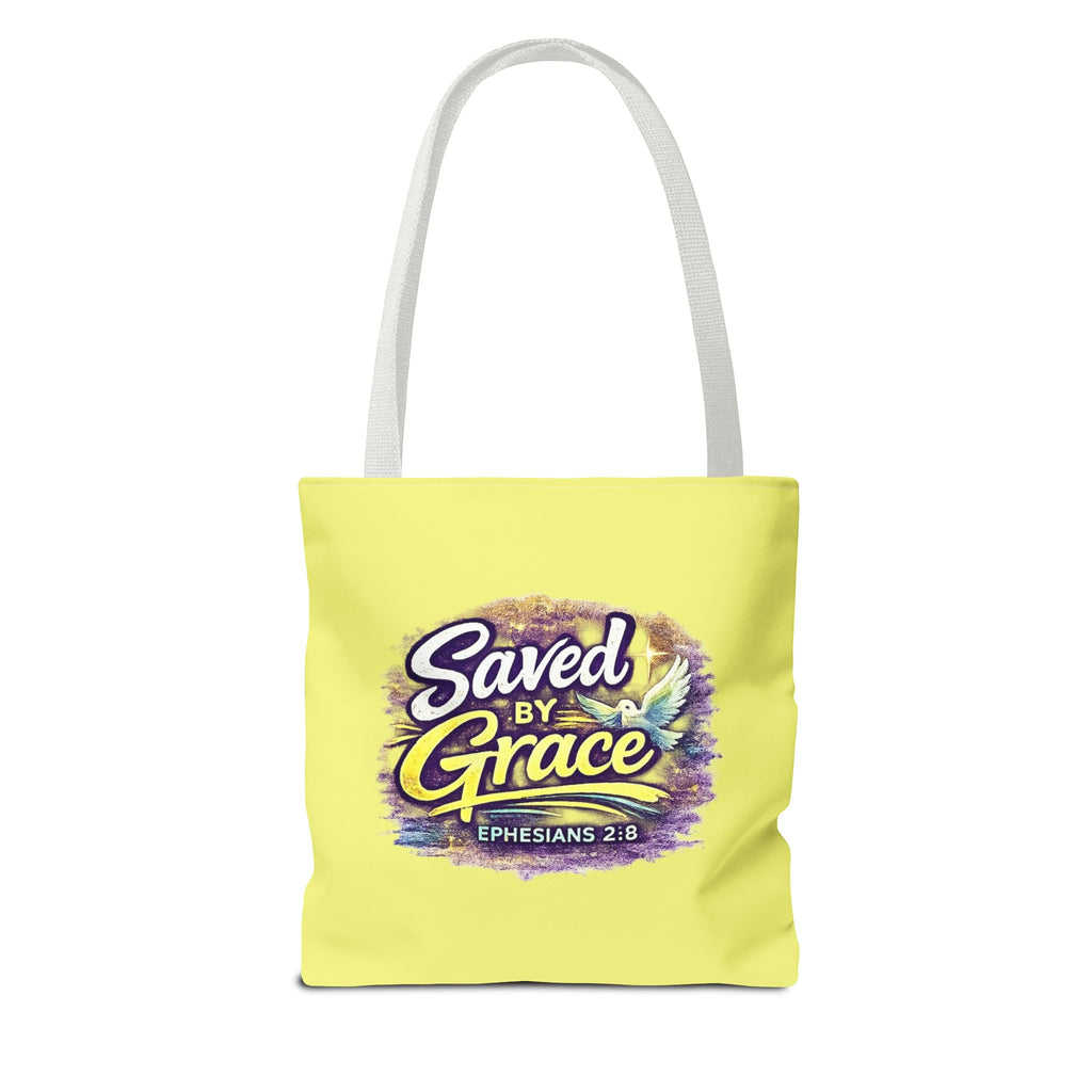 Holy Rollers Christian apparel thumbnail: Christian Tote Bag — "Saved By Grace" / "Holy Rollers" Inspirational All-Over Print